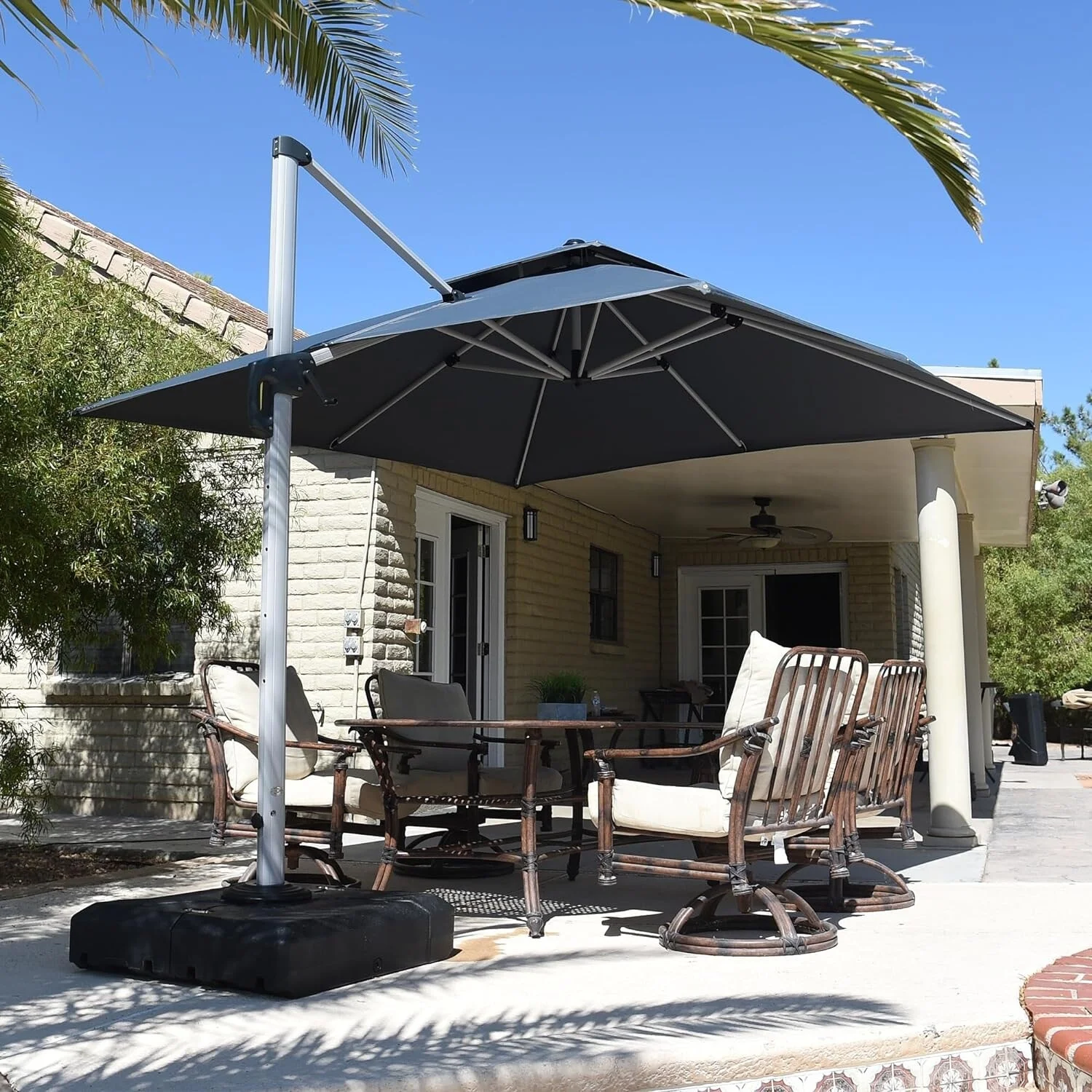 PURPLE LEAF  10ft Square Patio Offset Cantilever Umbrella with Base Grey