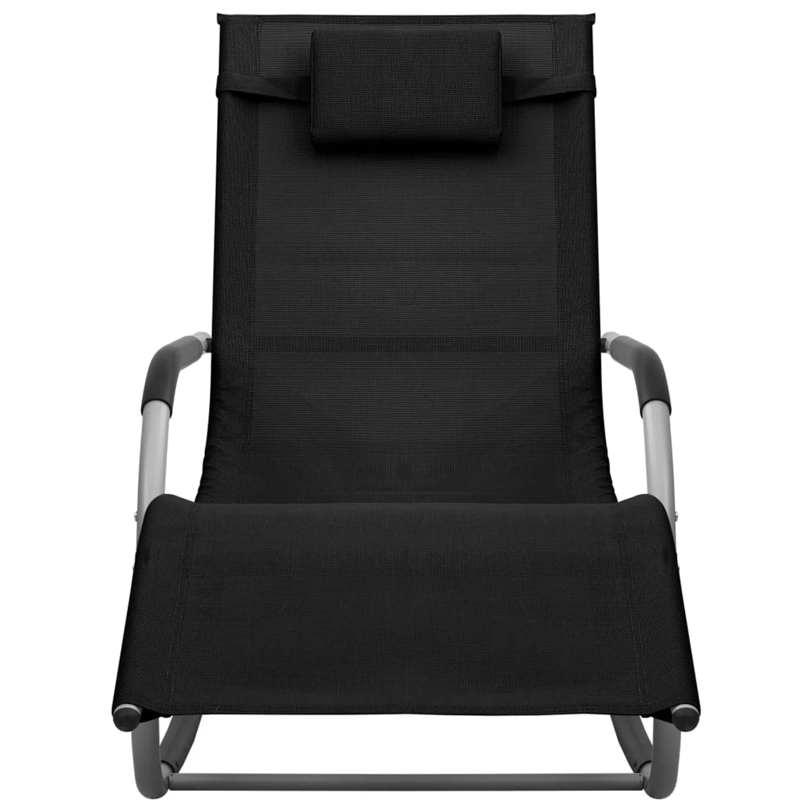 Dcenta  Sun Lounger with Pillow and Side Bag Textilene Chaise  Chair Steel Frame Sunlounger Black for Poolside, Patio, Balcony, Garden 58.7 x 24.4 x 34.6 Inches (L x W x H)