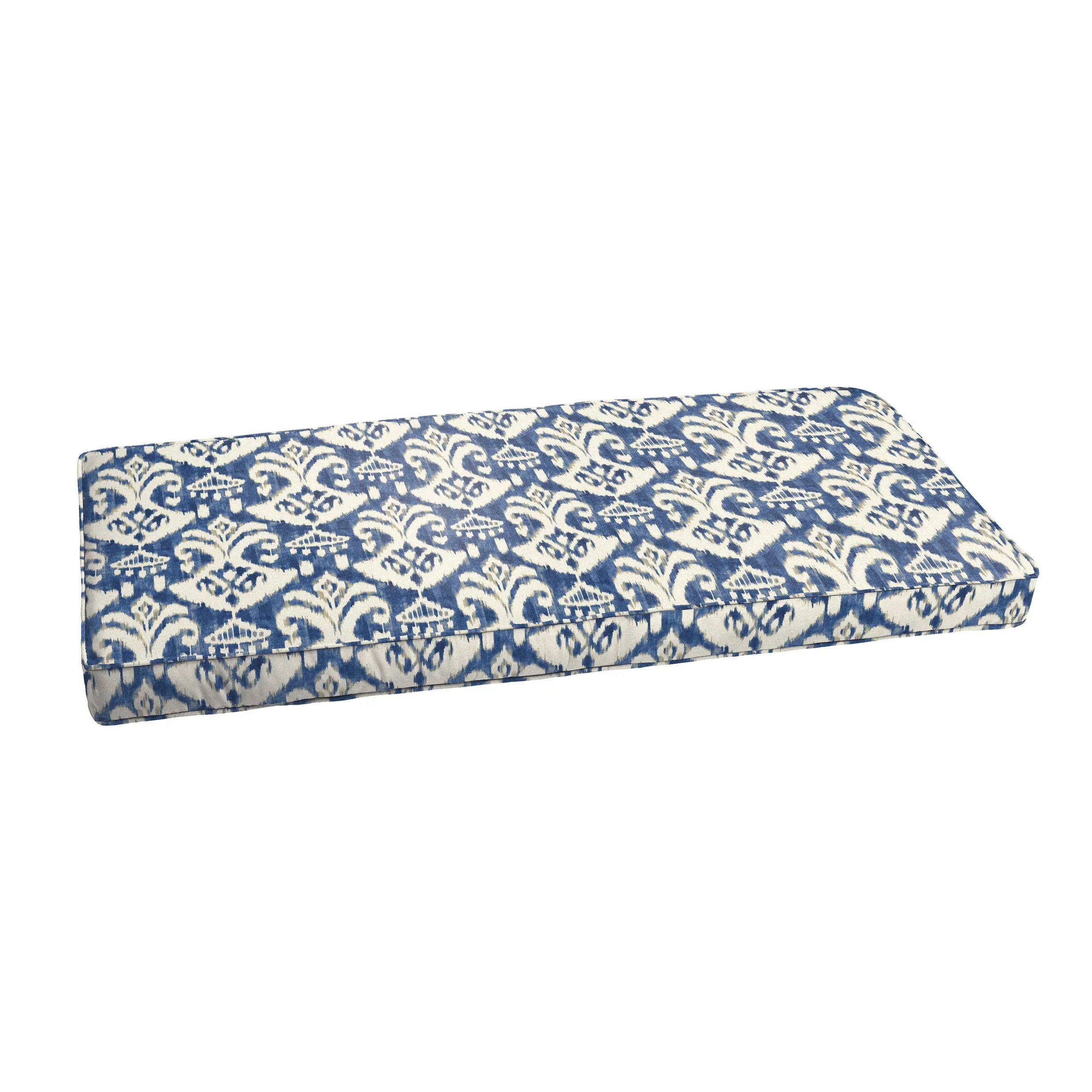 Sorra Home Indigo and Cream Indoor/Outdoor Bench Cushion, Corded