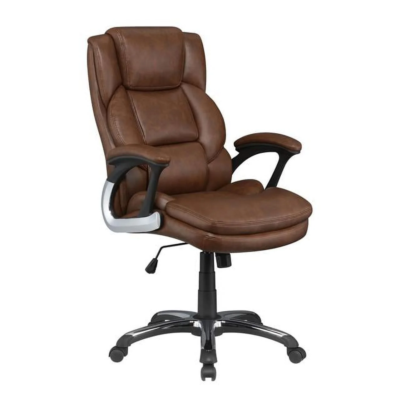 Benzara  Leatherette Office Chair with Cushioned Back & Metal Star Base - Brown - 44 x 27 x 28.5 in.