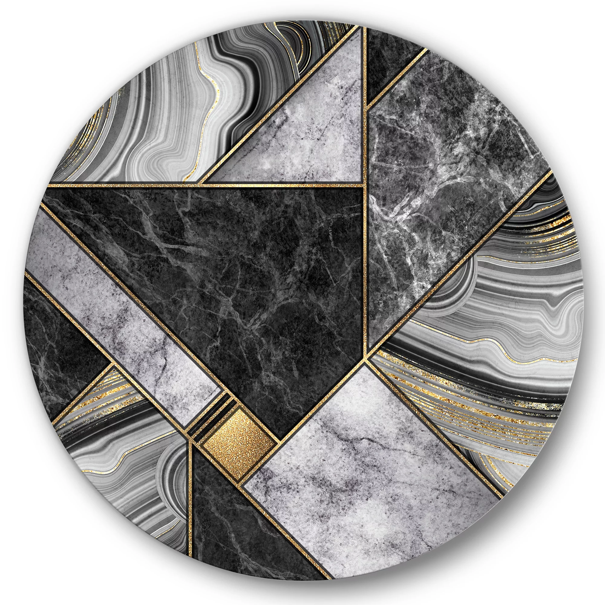 Designart 'Touches Of Gold With Marble Granite Agate' Modern Circle Metal Wall Art 36x36 - Disc of 36