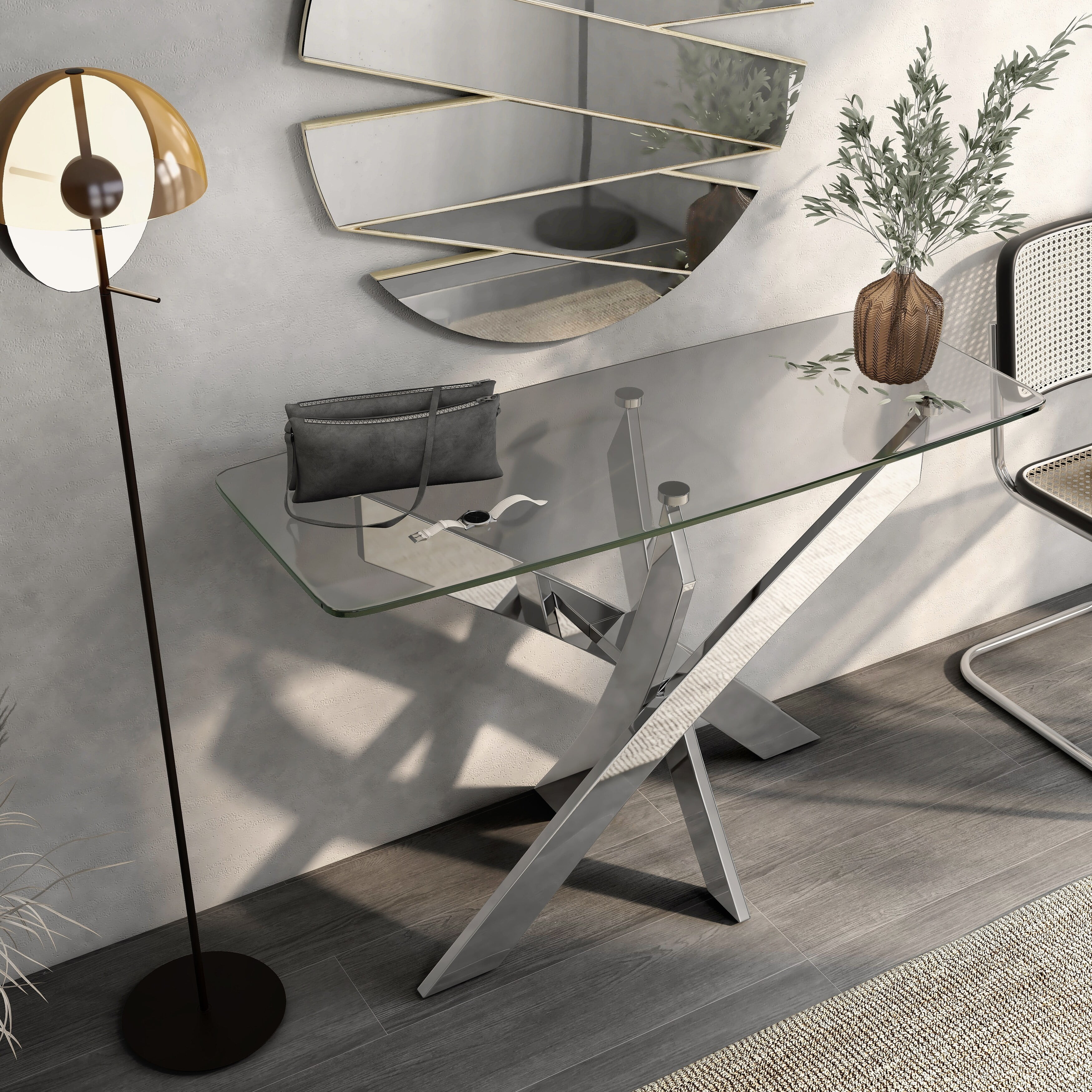 Furniture of America Dess Modern Chrome 45-inch Glass Top X-cross Sofa Table by