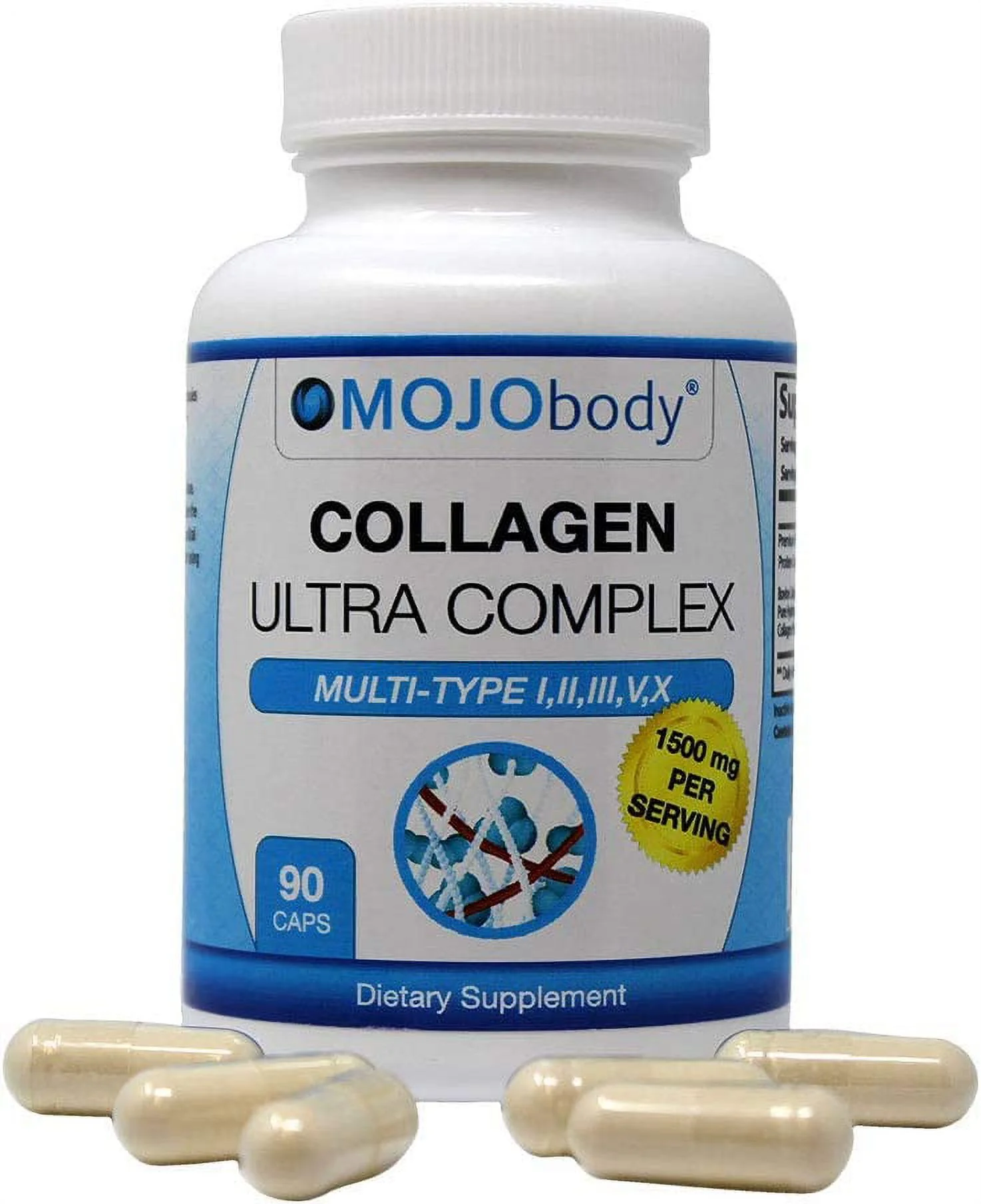 MOJObody Multi Collagen Capsules Ultra Complex (Types I, II, III, V & X) Complex Multi Collagen Protein Blend for Anti-Aging, Hair, Skin, Nails and Joints, 1500mg Per Serving, 90 Capsules