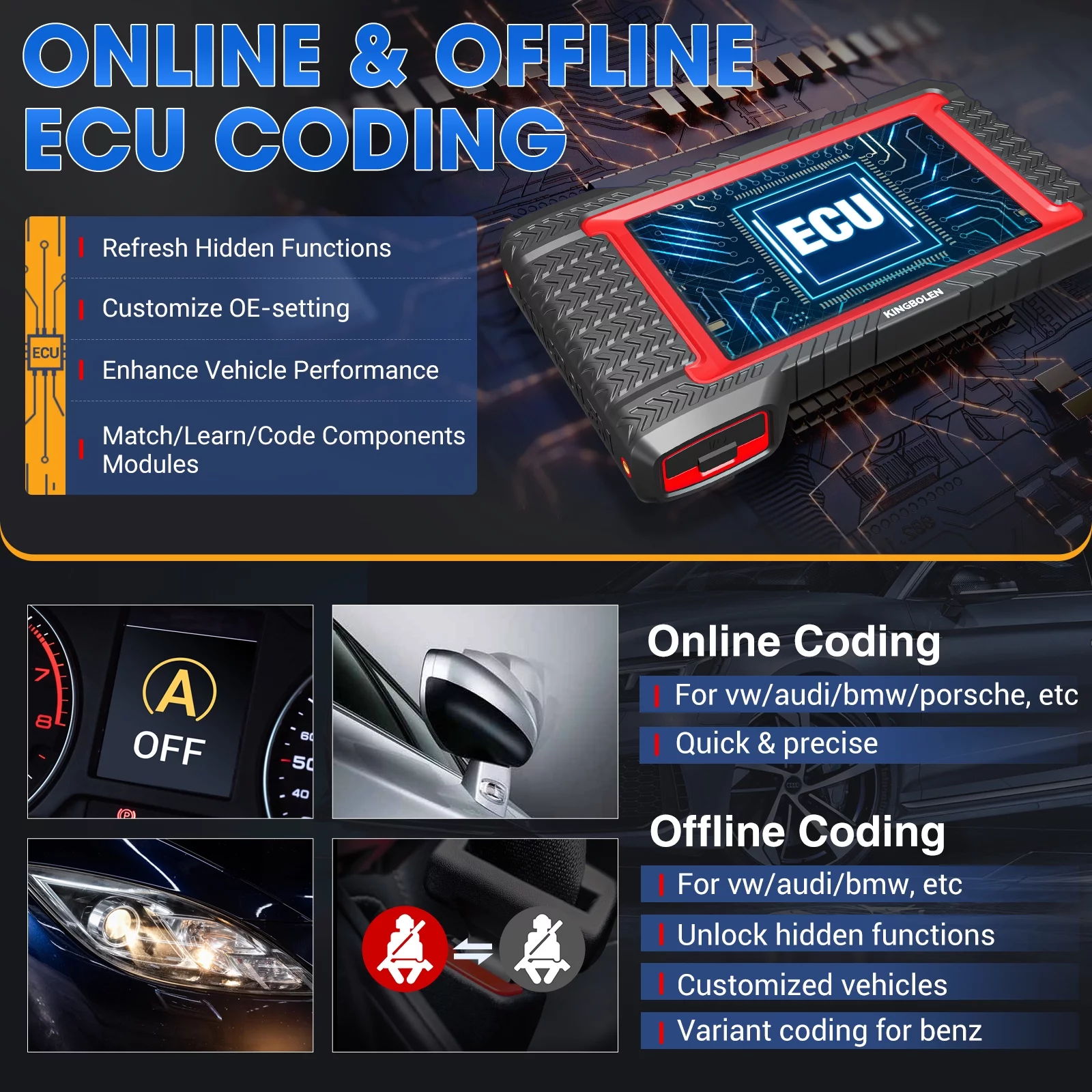 KINGBOLEN K7 Car Scan Tool, OE-Level Full System Automotive Bidirectional Diagnostic Scanner, 28+ Services, 0, 3 Years Free Update