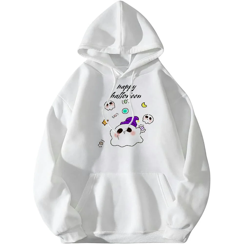 FLORID Rick and Morty Hoodie Halloween Cute Little Ghost Women's Hooded Pocket Sweatshirt White