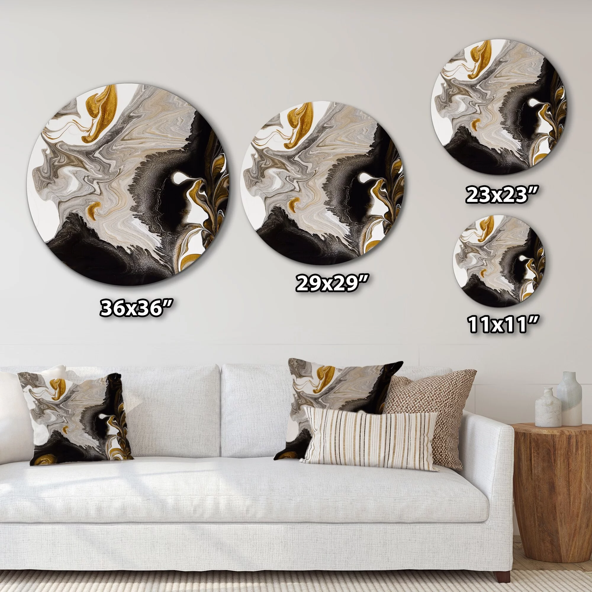 DESIGN ART Designart 'Gold And Black Marble Waves IV' Modern Metal Circle Wall Art 36x36 - Disc of 36 Inch