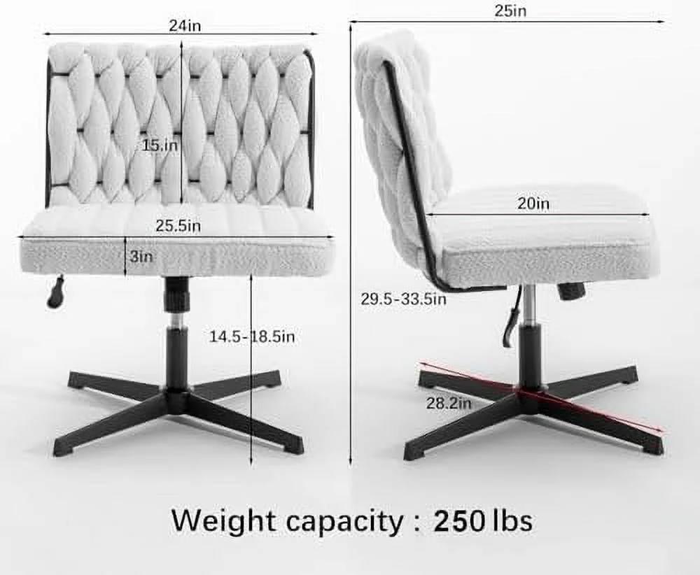 MQLIFEBOOM Armless Office Desk Chair  Cross Office Chair No Wheels Fabric Padded Modern Swivel Height Adjustable Wide Seat Task Vanity Chair with Lumbar Support for Home Office Living Roo