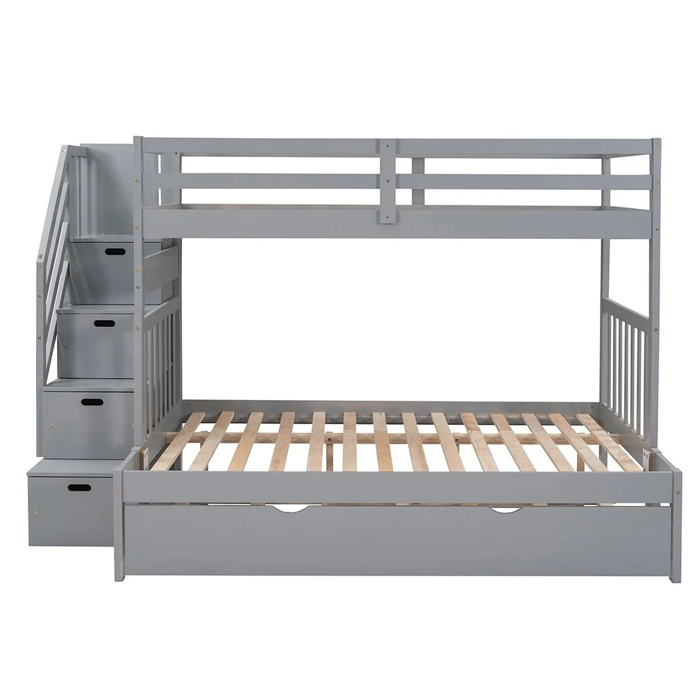 LivEditor Solid Wood Bunk Bed with Twin Size Trundle Grey