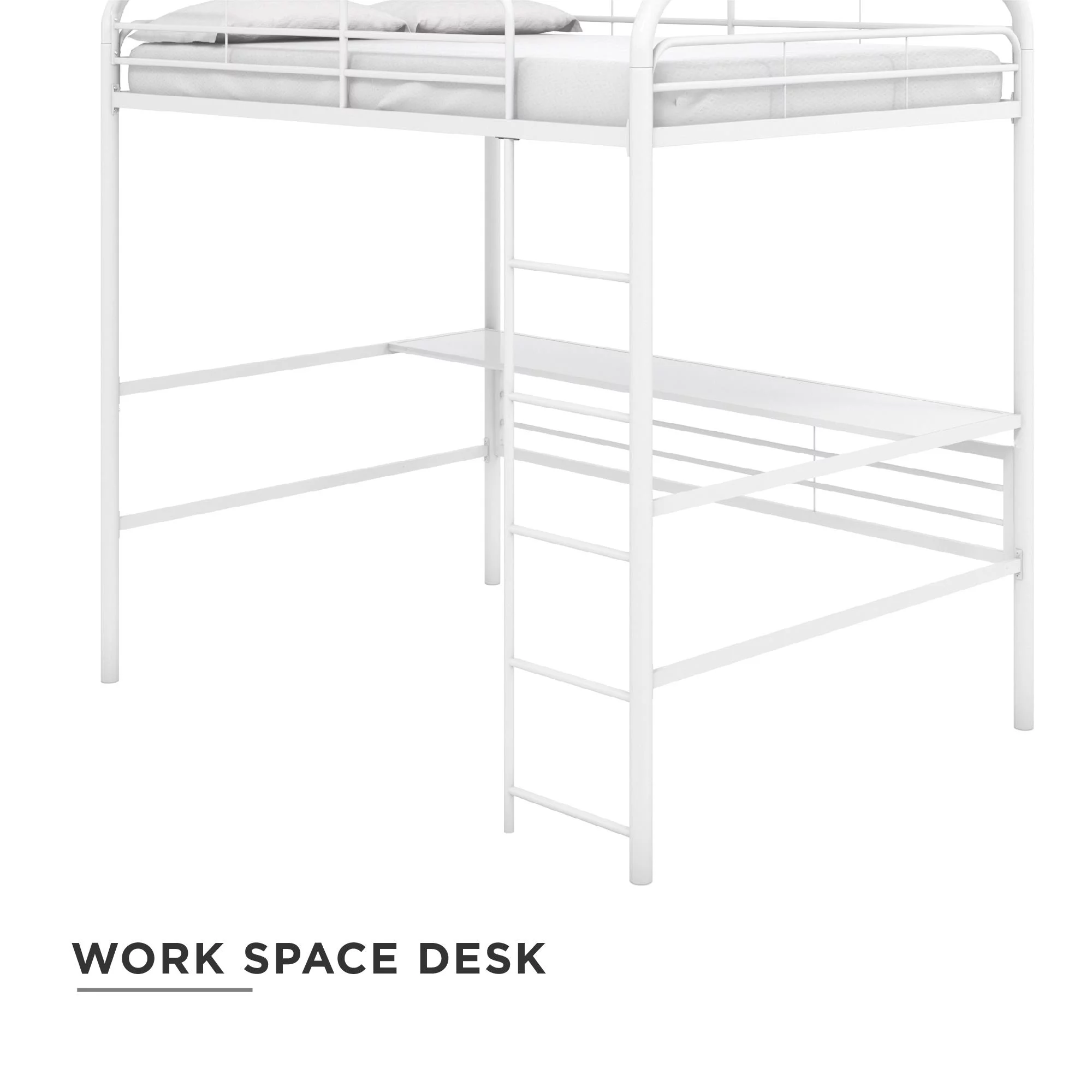 DHP Shawn Full Metal Loft Bed with Desk, Off White/Off White