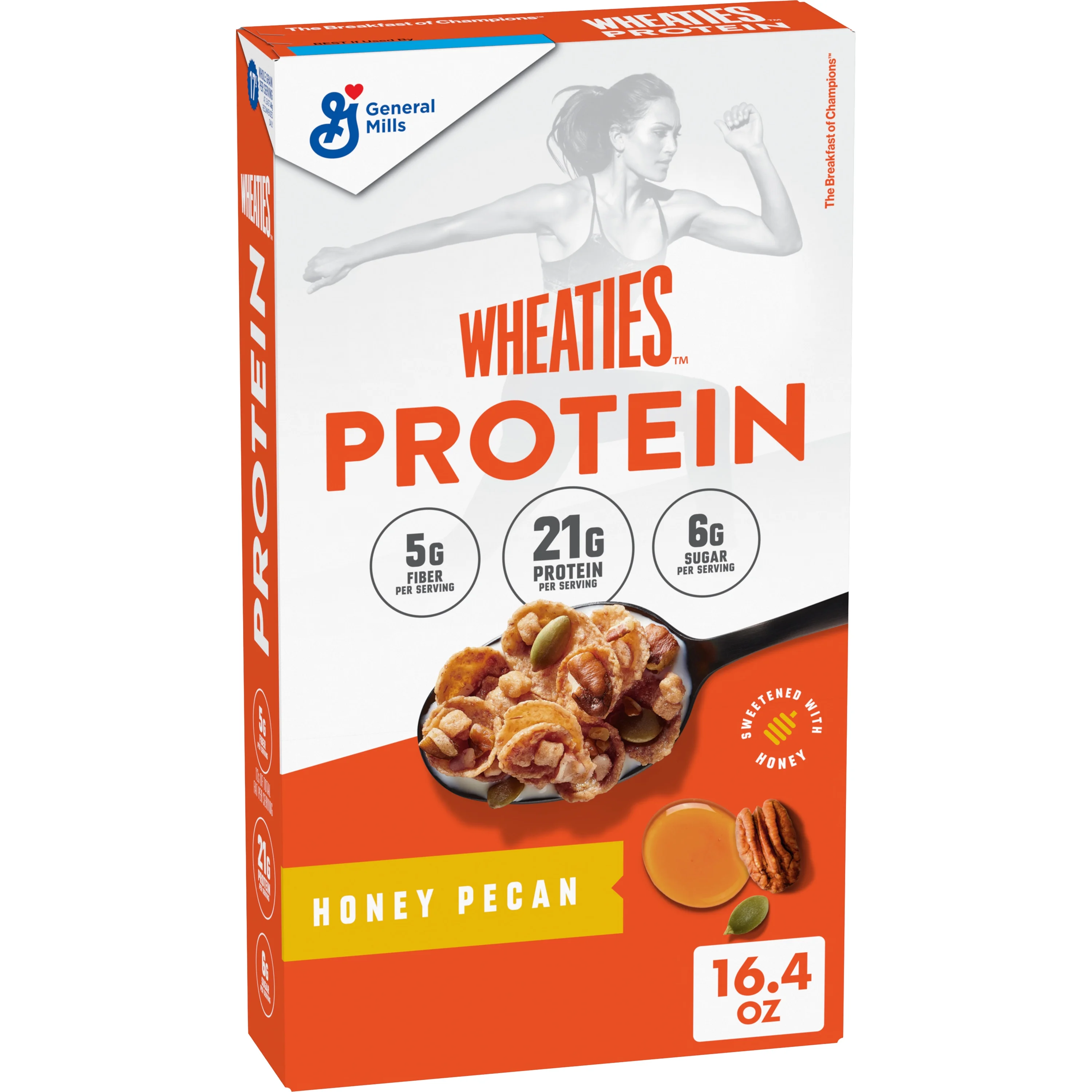 Wheaties Protein Breakfast Cereal, Honey Pecan, Breakfast of Champions, 16.4 oz