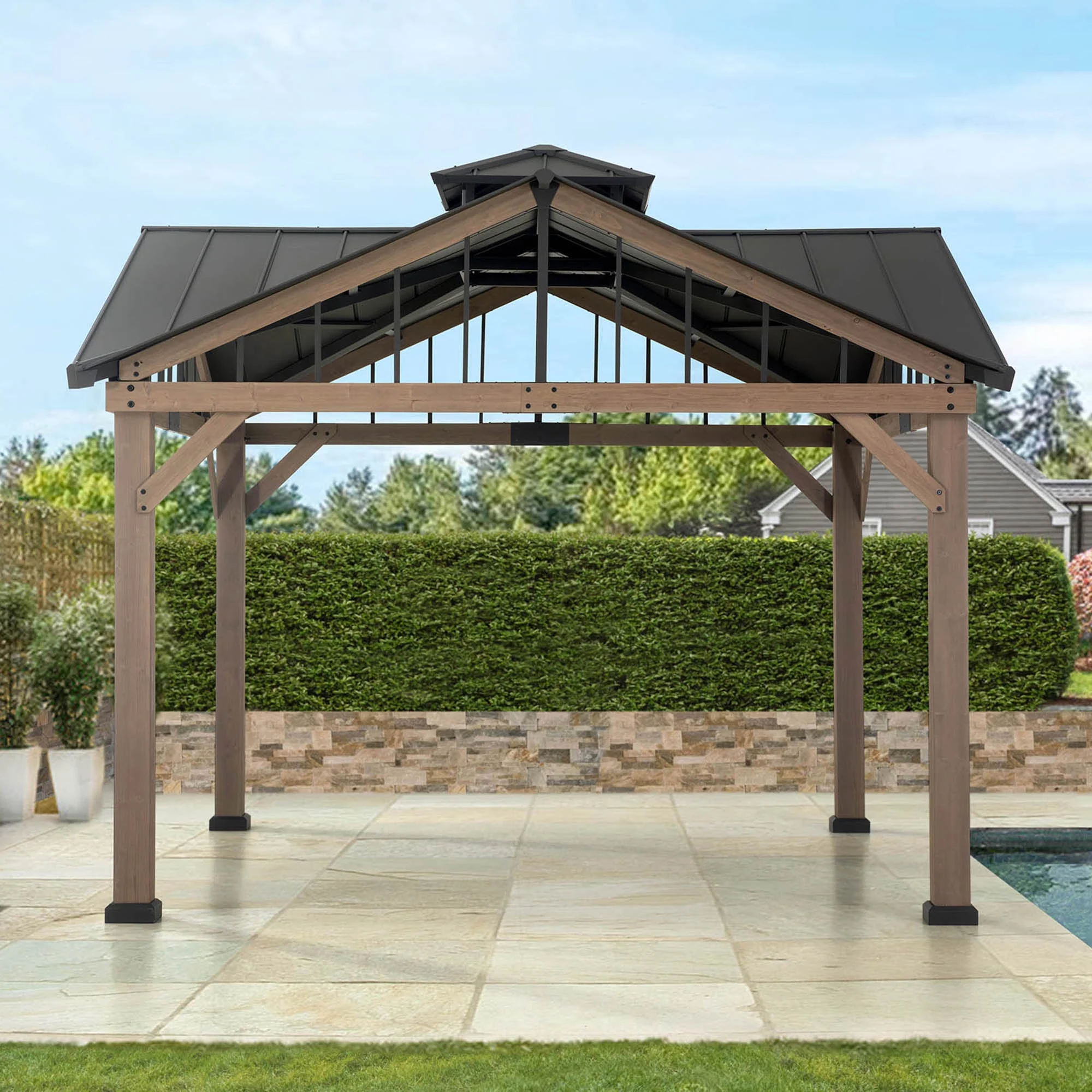 Sunjoy 12x12x11 Roanforth Patio/Outdoor Wood Post Gazebo