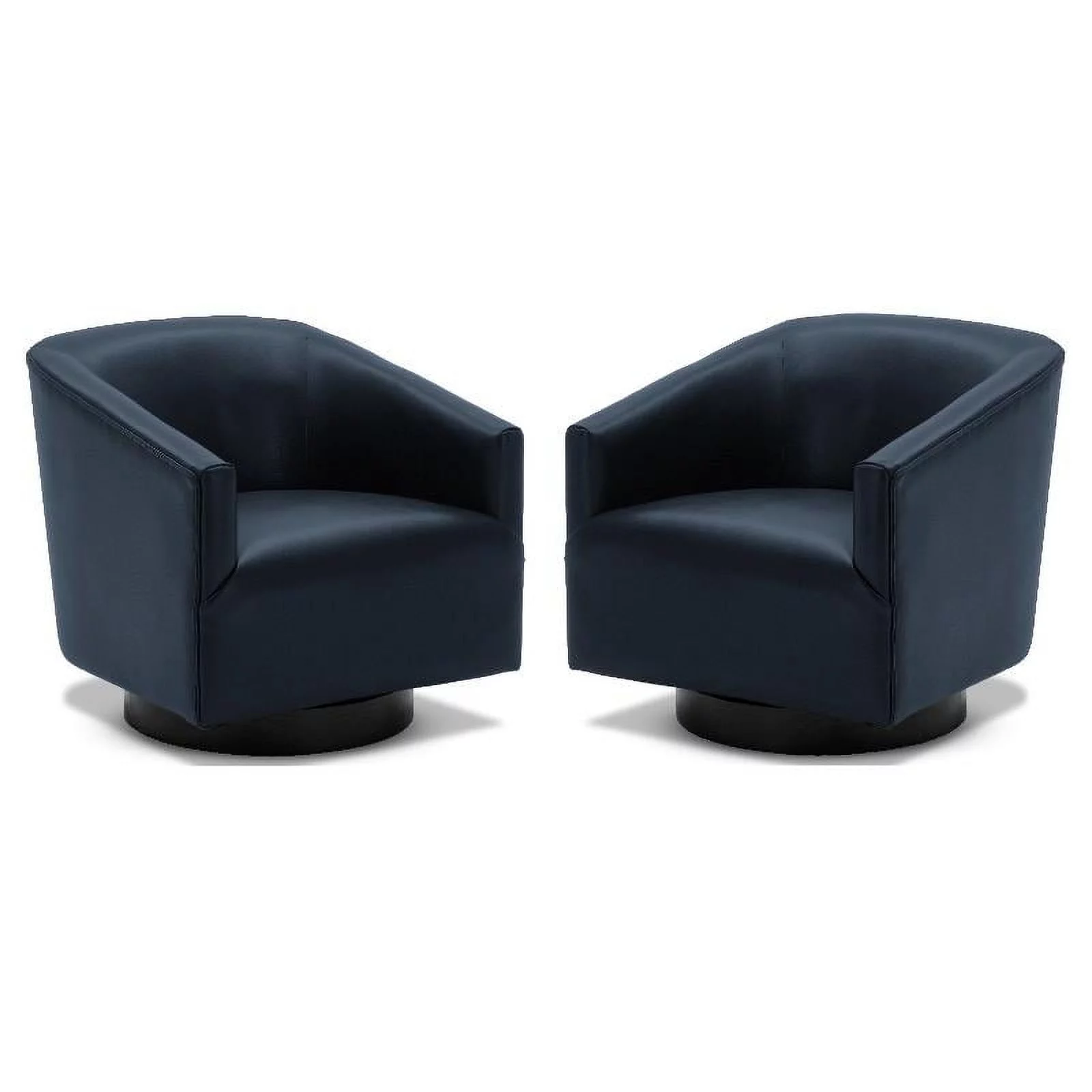 Home Square Faux Leather Swivel Accent Chair in Midnight Blue - Set of 2