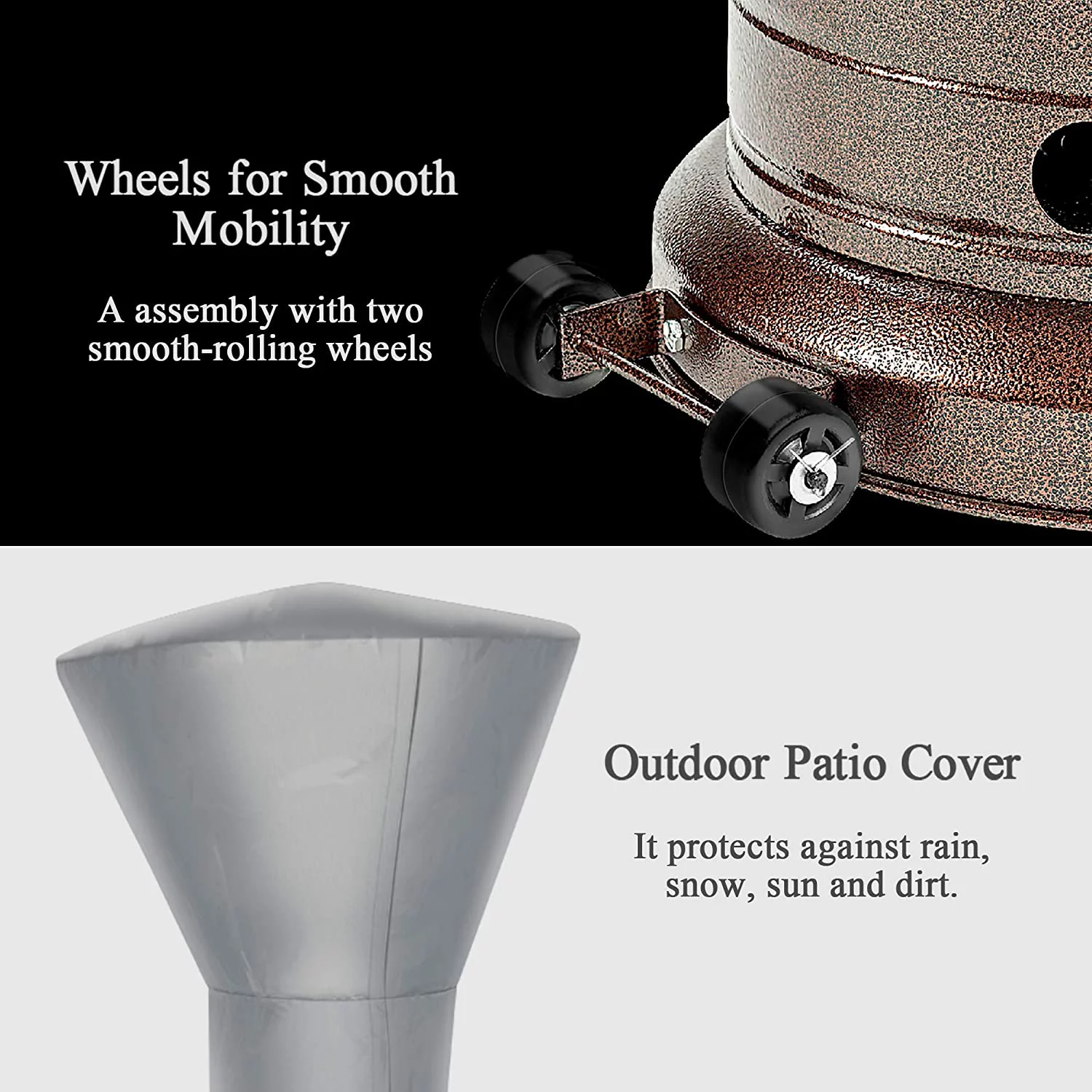 Pamapic 46000 BTU Propane Patio Heater with Cover and Wheels