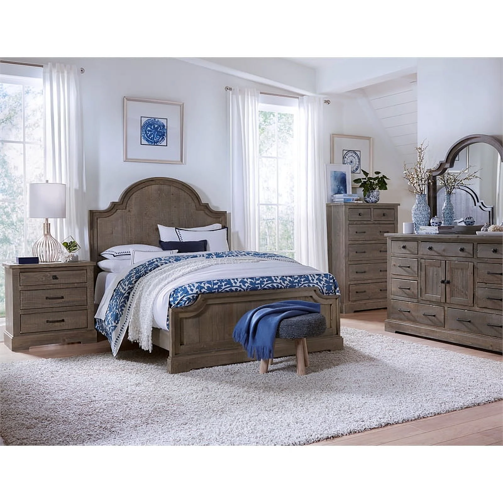 Home Square 3 Drawer Wood Nightstand in Weathered Gray - Set of 2