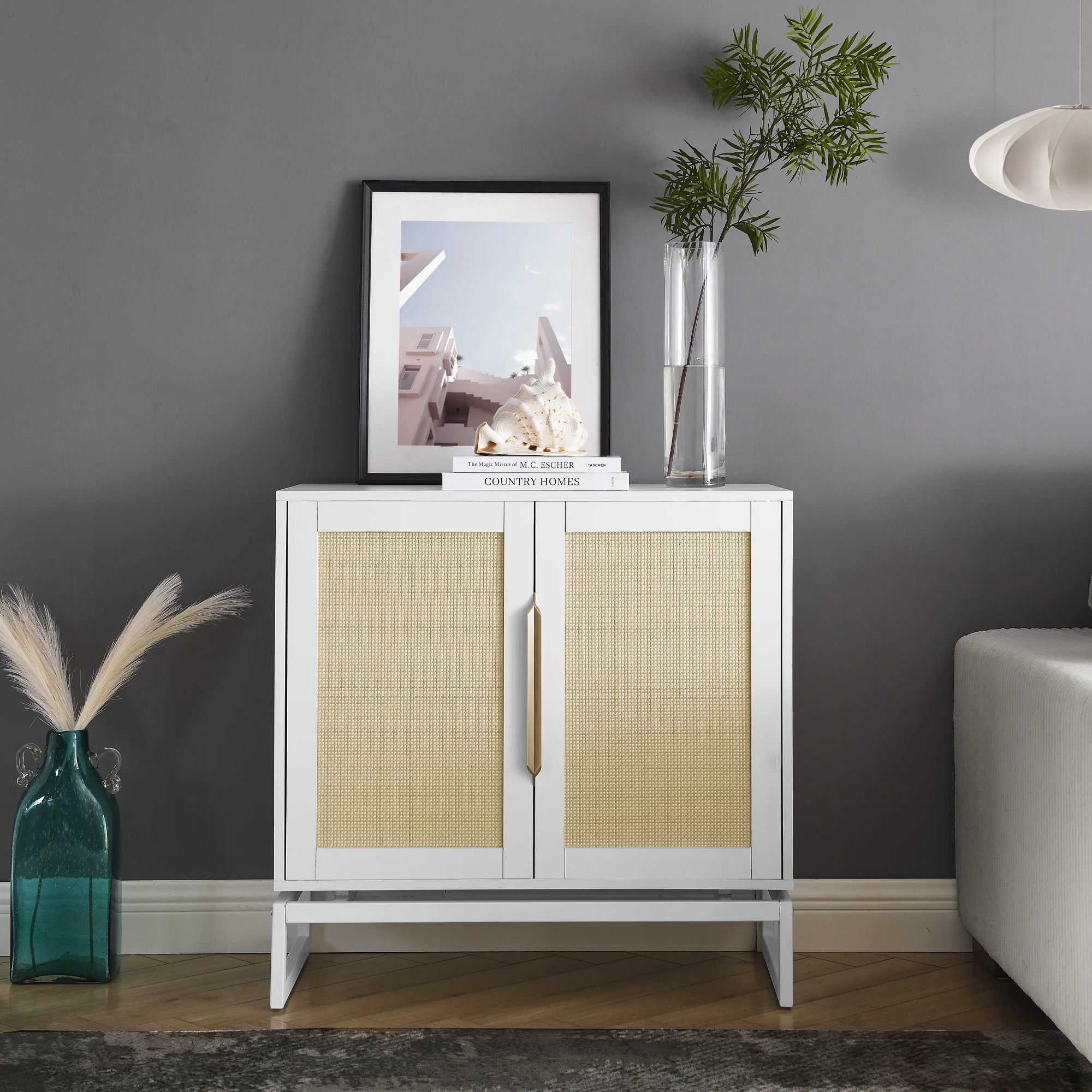 Cabinet,Sideboard,Natural rattan 2 door cabinet,with 1 Adjustable Inner Shelves,rattan