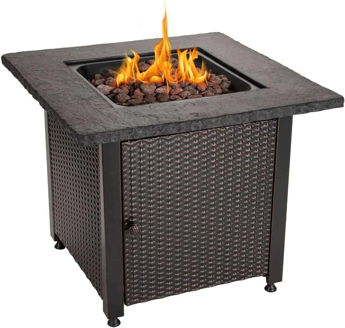 Propane Table 30 Inch Outdoor Gas , 50,000 BTU With Rock-Like Top, Cover, Lid, And Lava Rocks, Add Warmth And Ambiance To Your Backyard, Patio, Deck