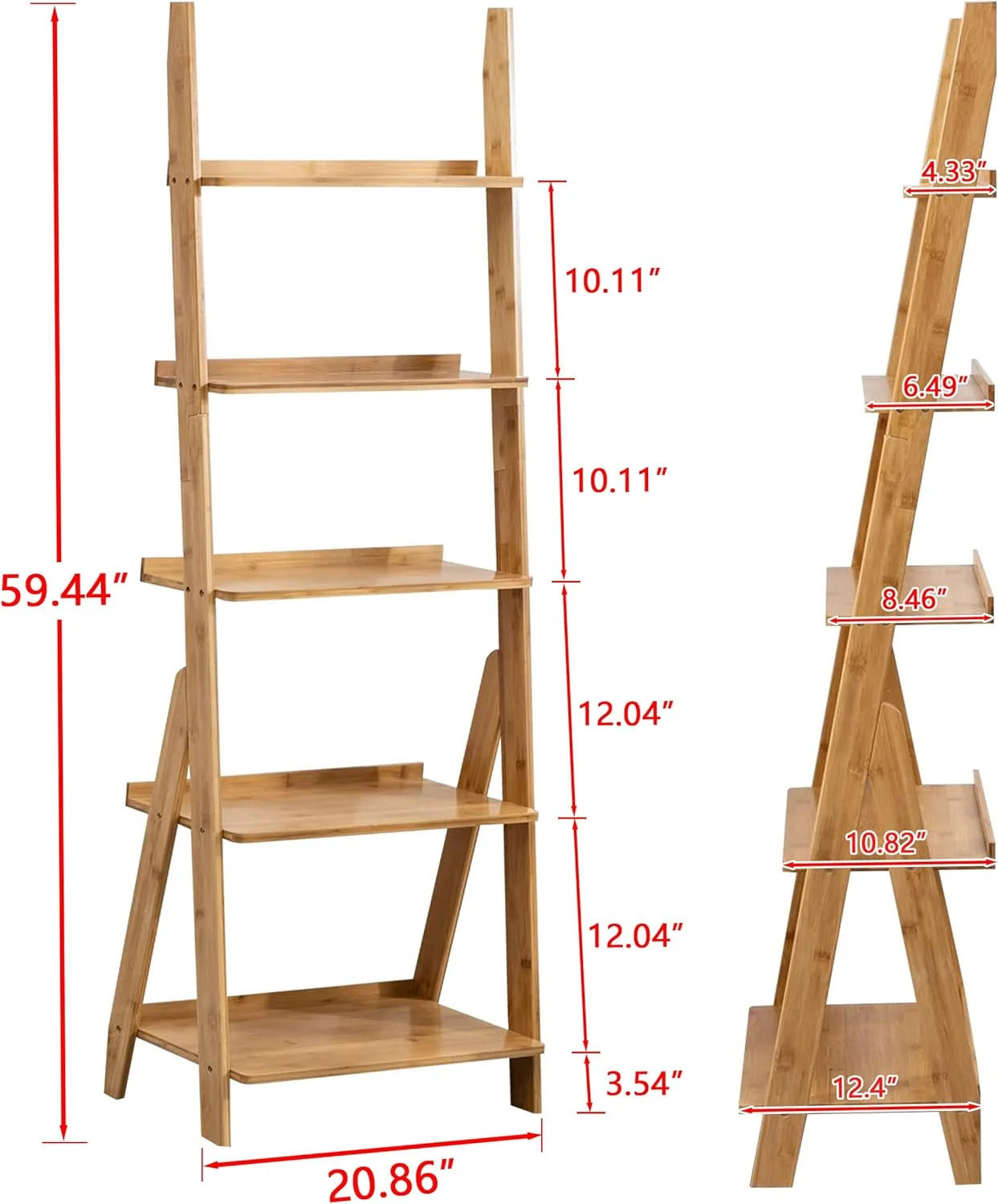 YILAN 5-Tier Ladder Shelf, Bamboo Ladder Bookshelf Leaning Bookshelf Trapezoid Bookshelf Storage Rack Shelf for Living Room, Kitchen, Bathroom, Home Office, Natural Color
