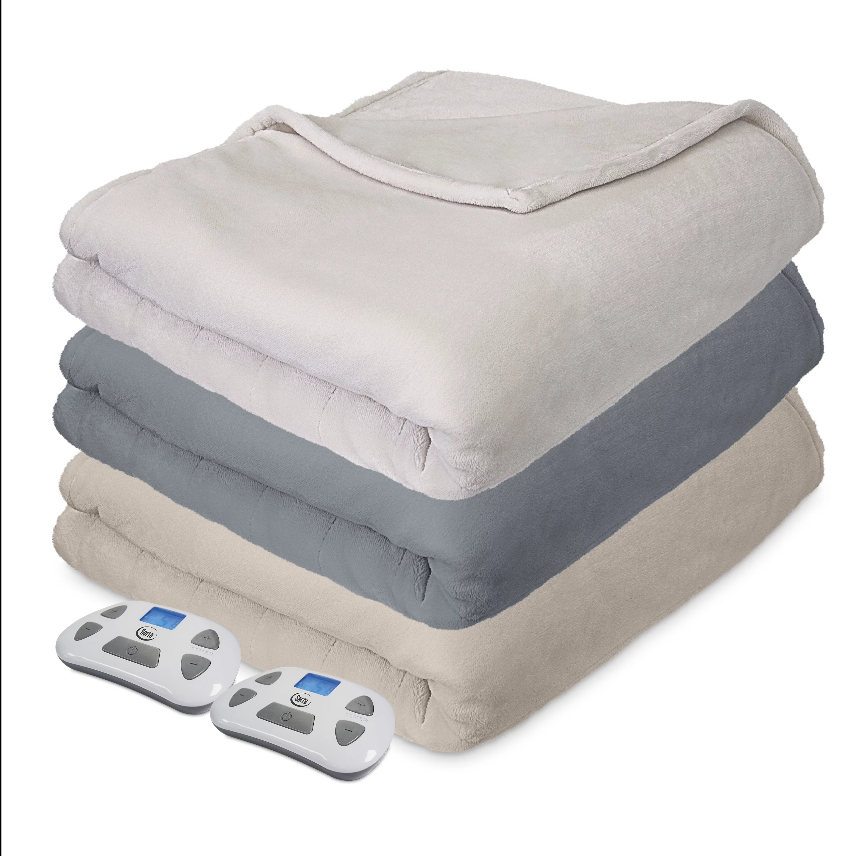 Serta Comfort Plush Electric Heated Blanket with programable digital controller, King, Beige