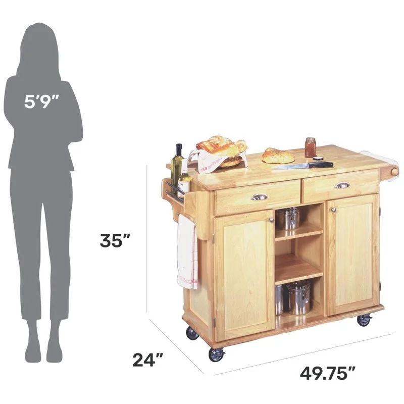 Homestyles General Line Wood Rolling Kitchen Cart in Brown