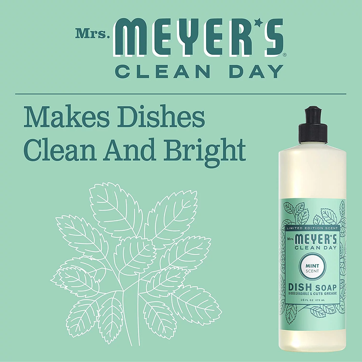Mrs. Meyers Mint Kitchen Basics Bundle: 3 items 1 Dish Soap, 1 Hand Soap, 1 Everyday Cleaner
