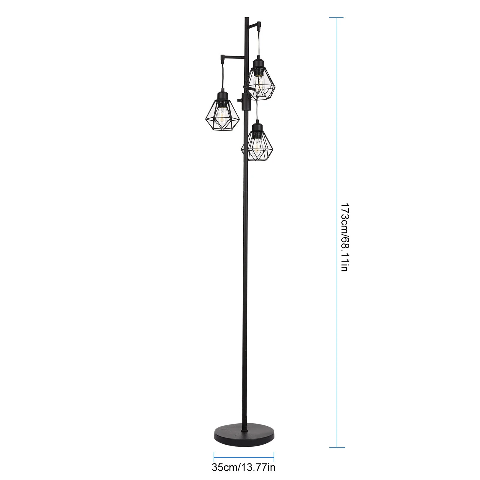 Industrial Floor Lamp with 3 Dimmable LED Bulbs Standing Lamp for Living Room Tree Floor Lamp Tall Lamp with Cage Shades for Bedroom Home Decor
