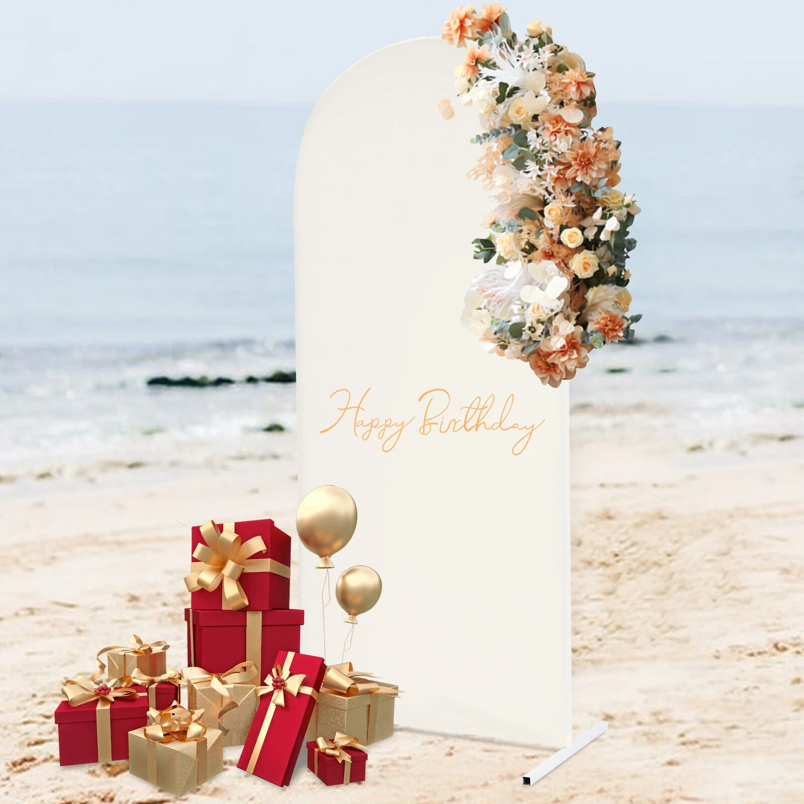 6ft Beige Wedding Arch Backdrop Stand Gold White Metal Arch Backdrop Stand 180cm