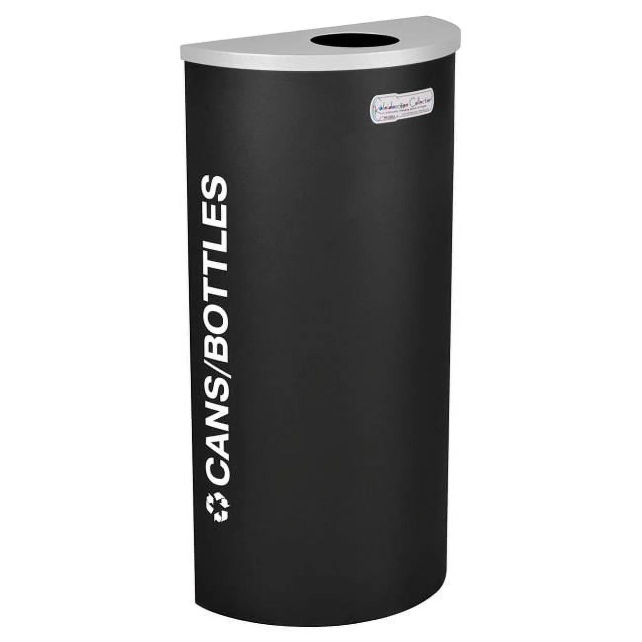 8-gal recycling receptacle- half round top and Cans-Bottles decal- Black Texture finish.