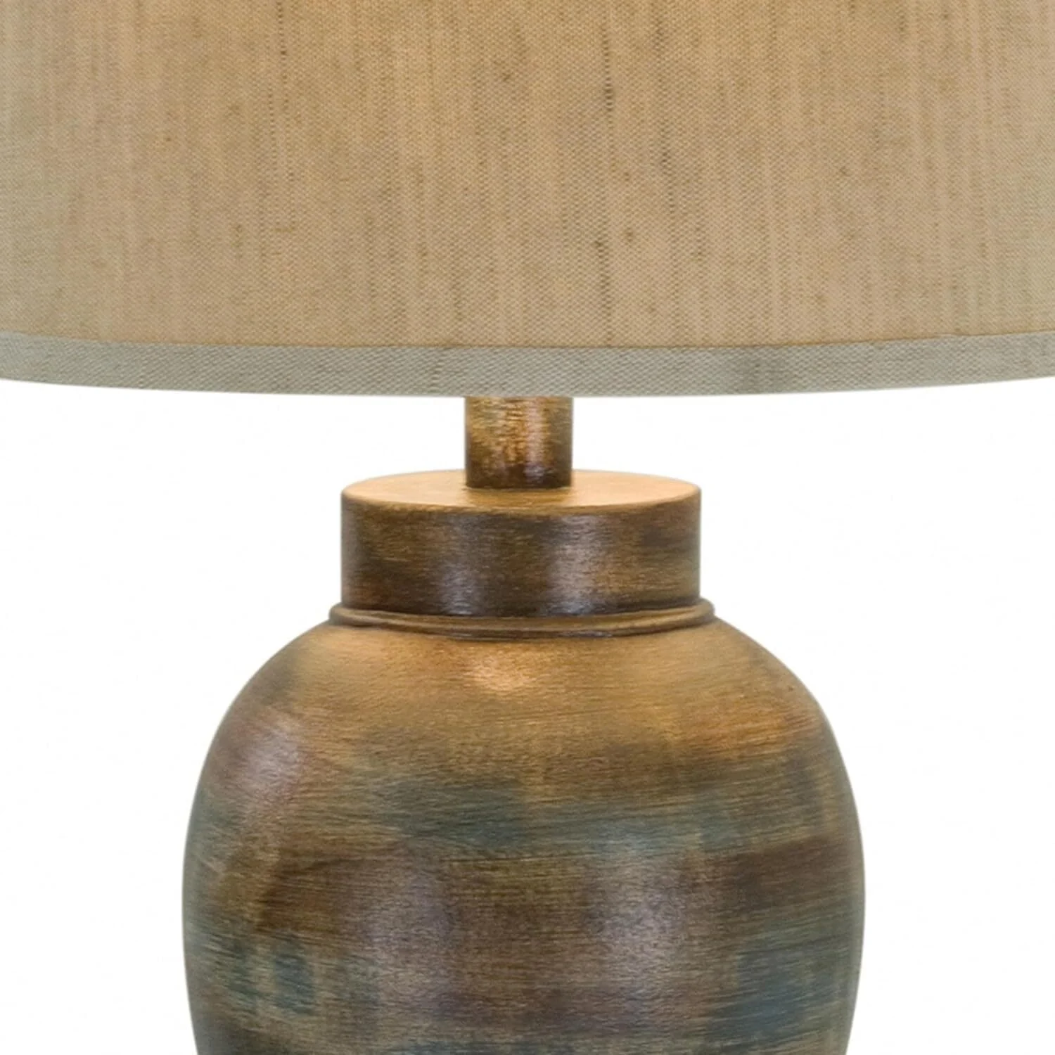 Maykoosh 30 Inch Hydrocal Table Lamp, Drum Shade, Seaside Style Urn Base, Brown And Blue