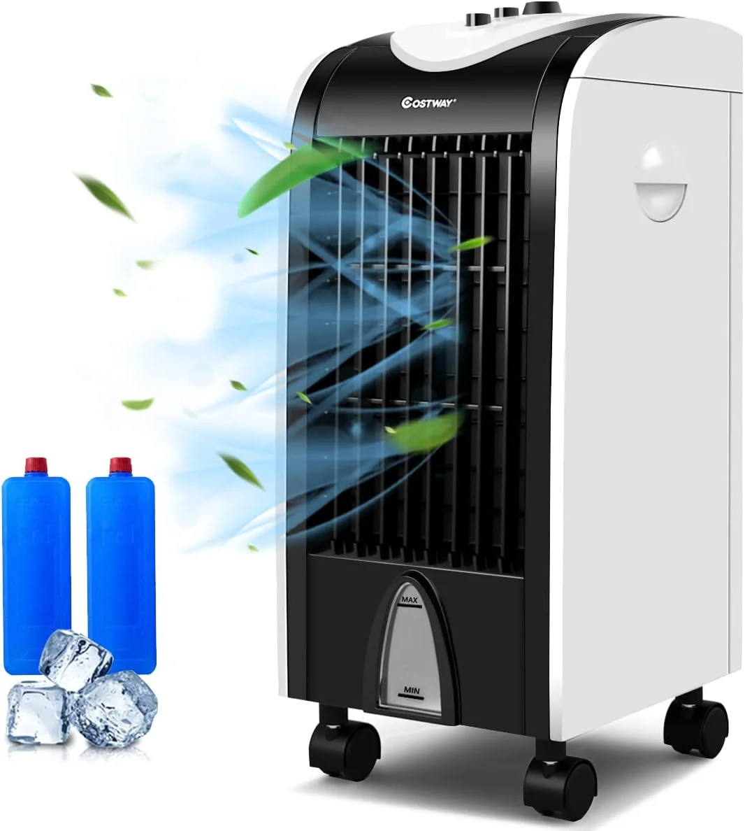 COSTWAY Portable Evaporative Air Cooler, 3-in-1 Swamp Cooler with 2 Ice Packs, 3-Speed and 4L Water Tank, Quiet Small Air Cooler Fan for Room Home Office, White