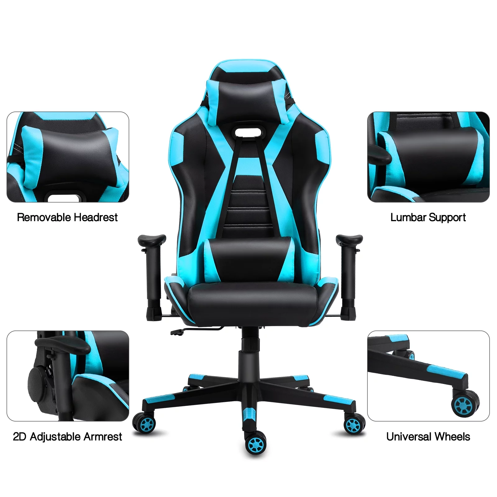 Reclining Gaming Chair in Home Office Ergonomic Video Game PC Computer Desk Chair for Adults, Black Blue