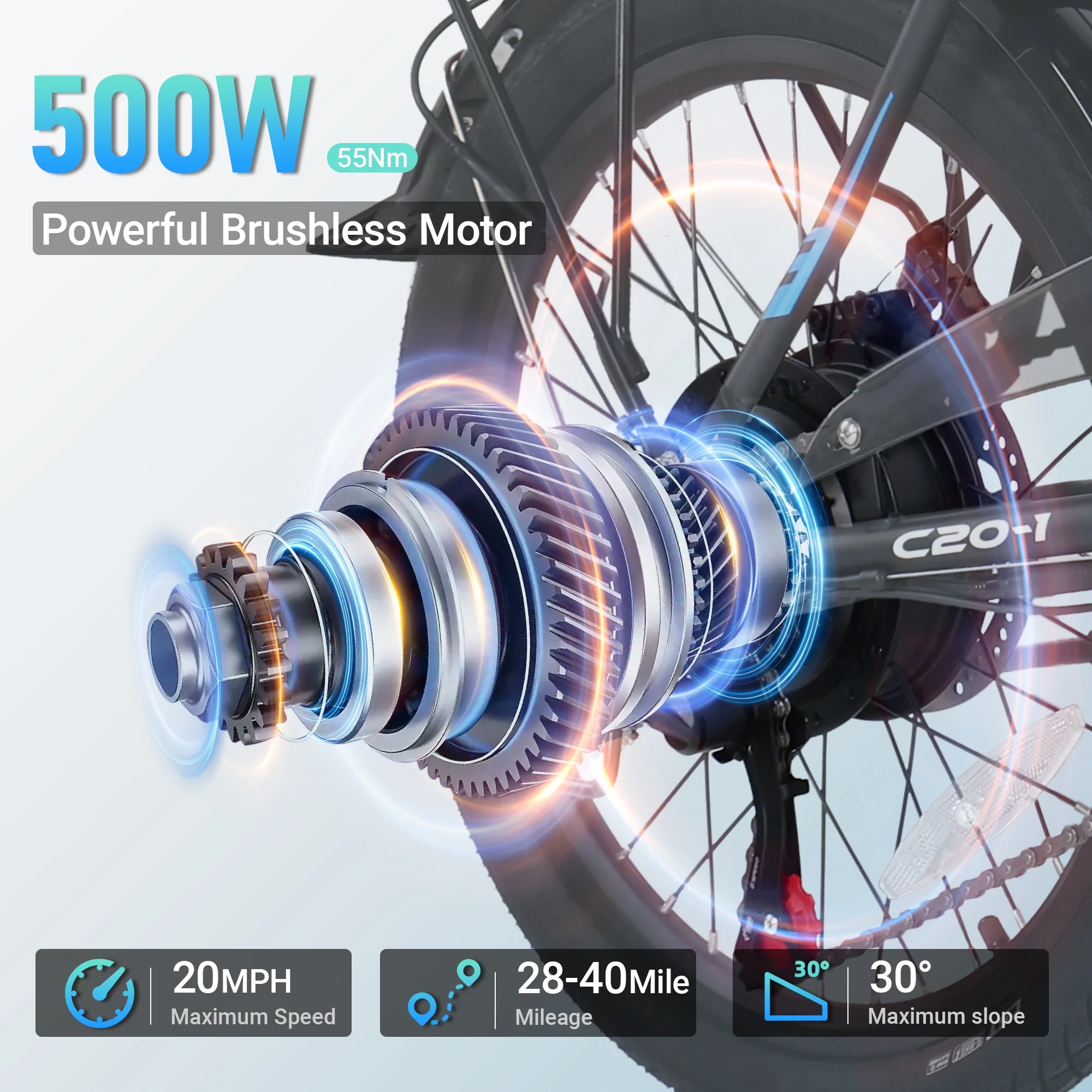 VARUN Electric Bike - Peak 750W Folding Ebike for Adults Up to 40 Miles 20MPH, 48V Removable Lithium-Battery, Stylish 20