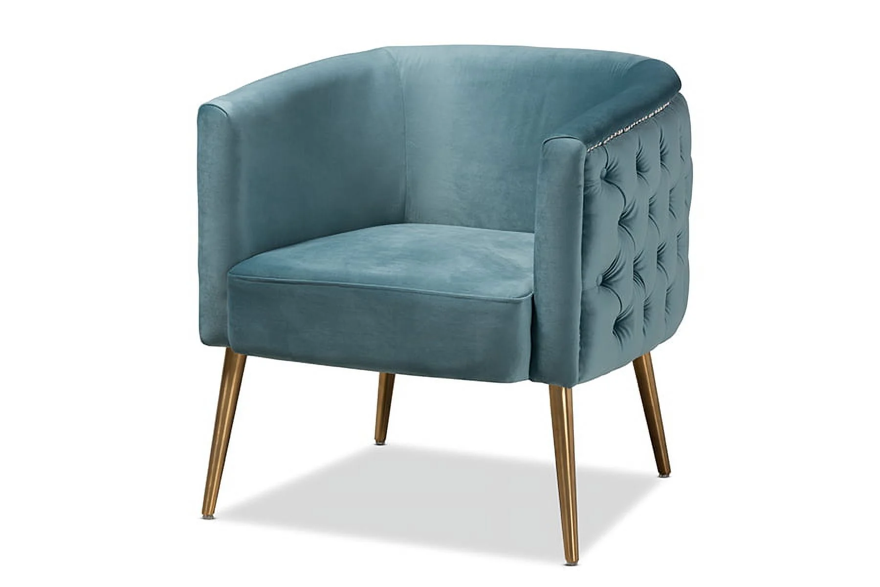 Baxton Studio Marcelle Glam and Luxe Light Blue Velvet Fabric Upholstered Brushed Gold Finished Accent Chair