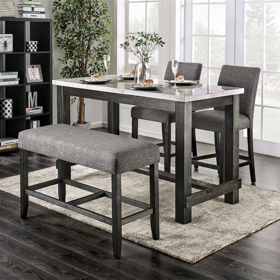 Rustic Gray & Antique Black Counter Height Dining Set 4pcs FOA Brule