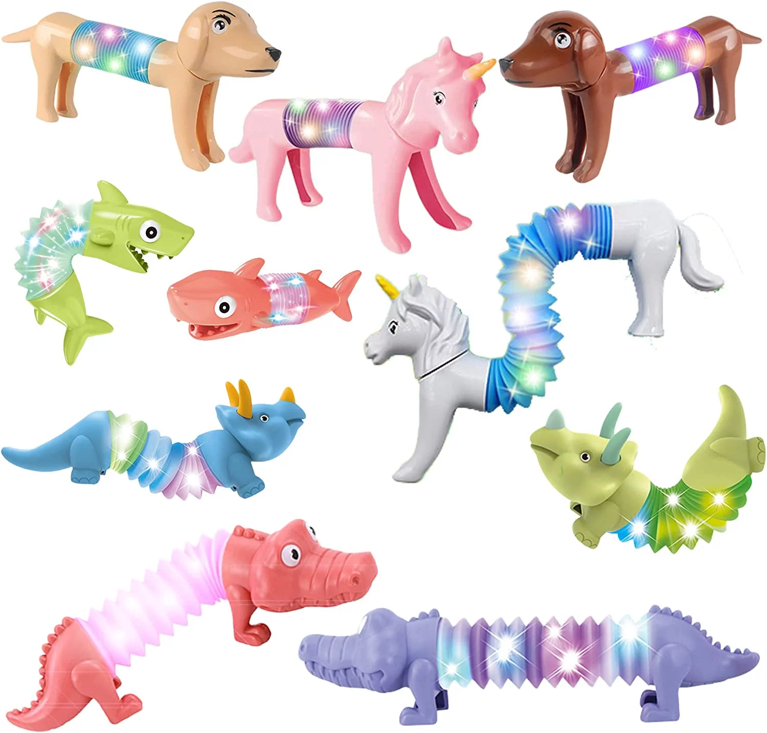 Thalia 10 Pack Cool LED Light Animal Pop Tubes Cool Fidget Toys Gift For Children, Girls and Boys - Educational,Stress-Relieving & Satisfying Sensory Toys