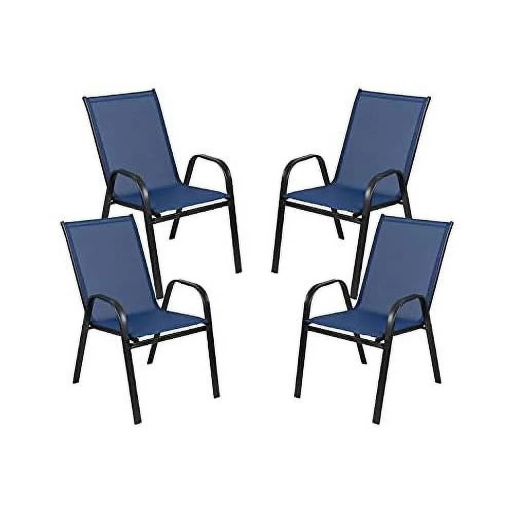 4 Pack Brazos Series Navy Outdoor Stack Chair With Comfort Material And Metal Frame