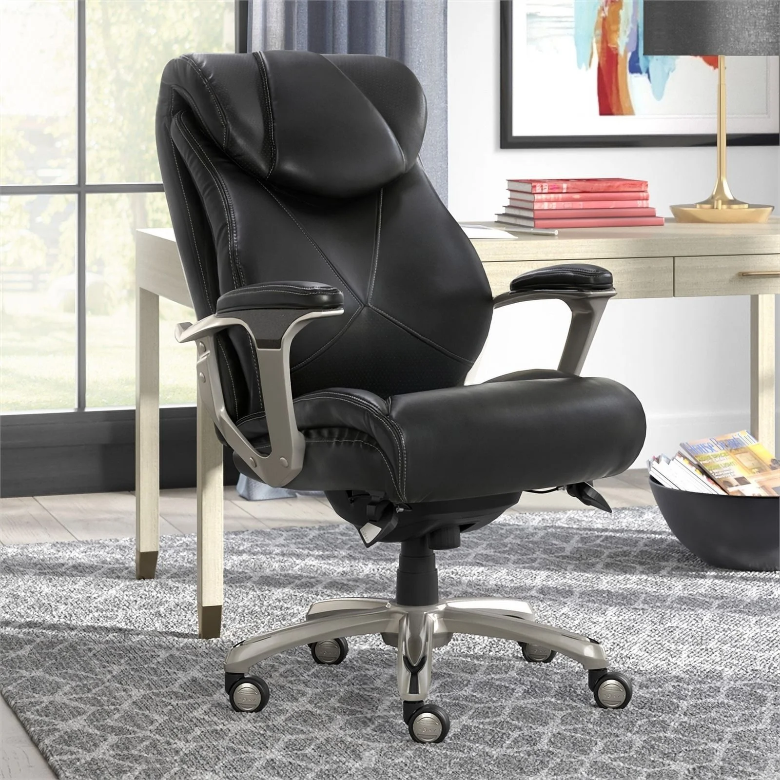 Scranton & Co Modern Faux Leather & Metal Executive Office Chair in Black/Silver