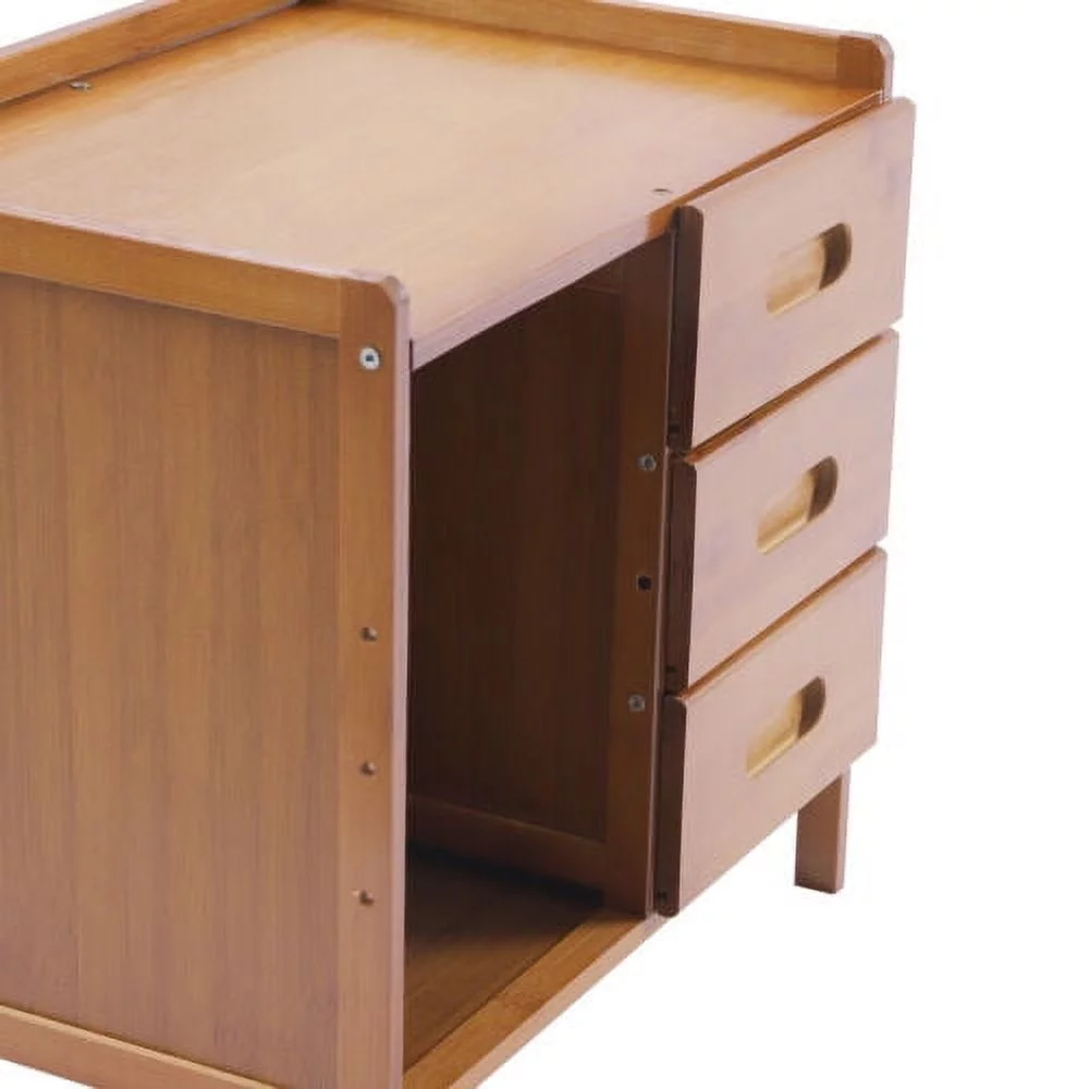 Bamboo Nightstand with 3 Drawers+Cabinet Large Capacity Bedside Table 42*30*40cm