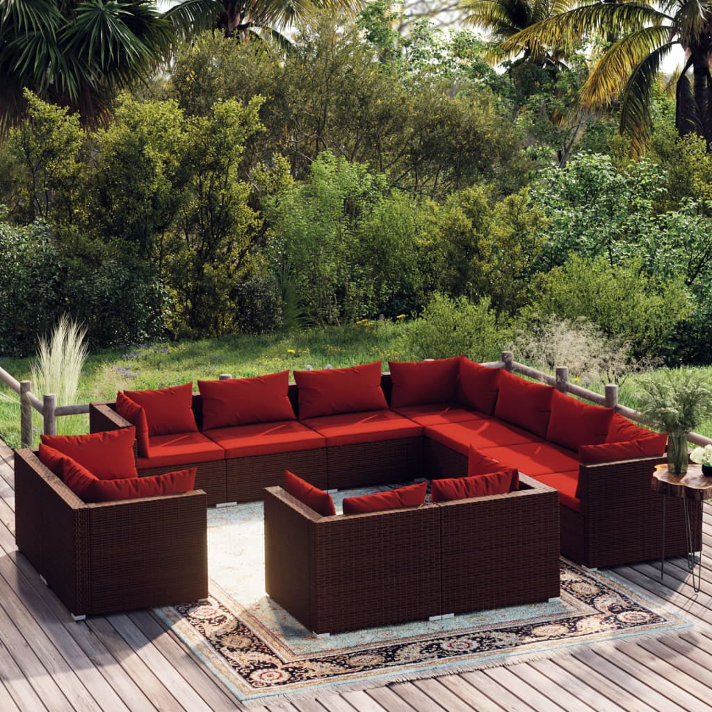 Aibecy 11 Piece Patio Set with Cushions Brown Poly Rattan