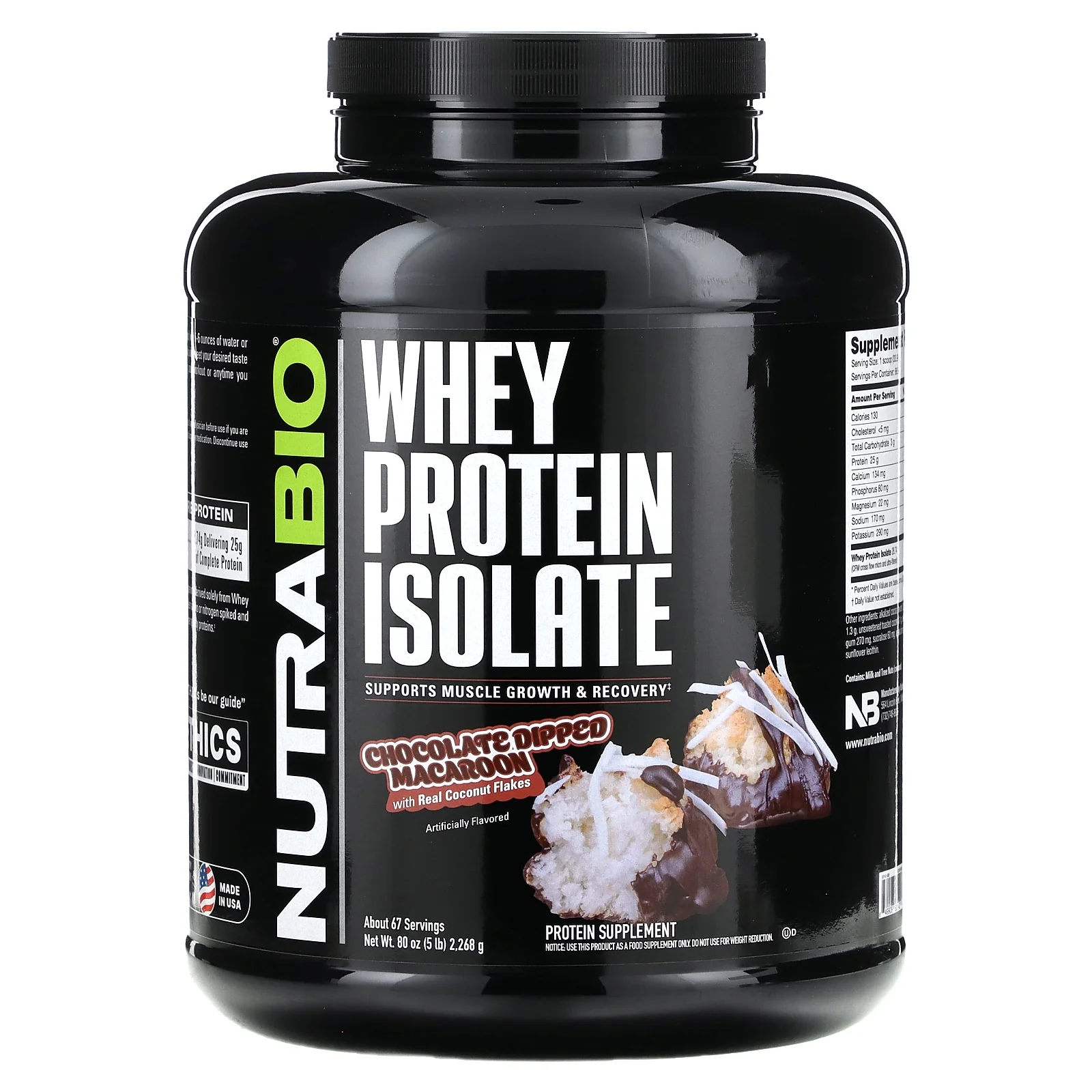 NutraBio Whey Protein Isolate, Chocolate Dripped Macaroon , 5 lb (2,268 g)