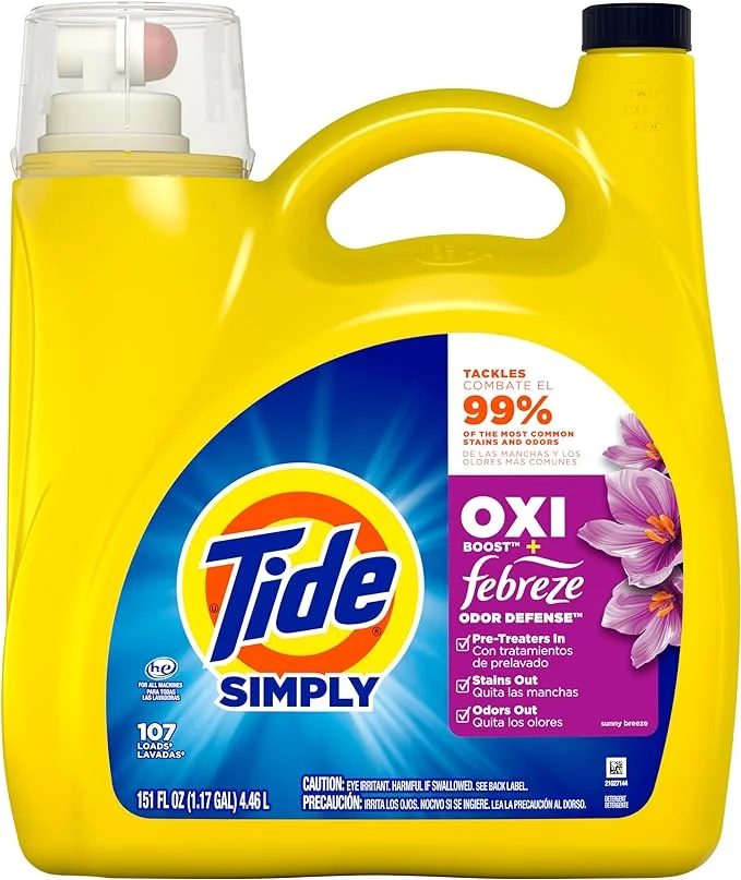 Tide Simply Oxi Boost + Febreze Odor Defense, Sunny Breeze Scent, 151 fl oz 107 Loads