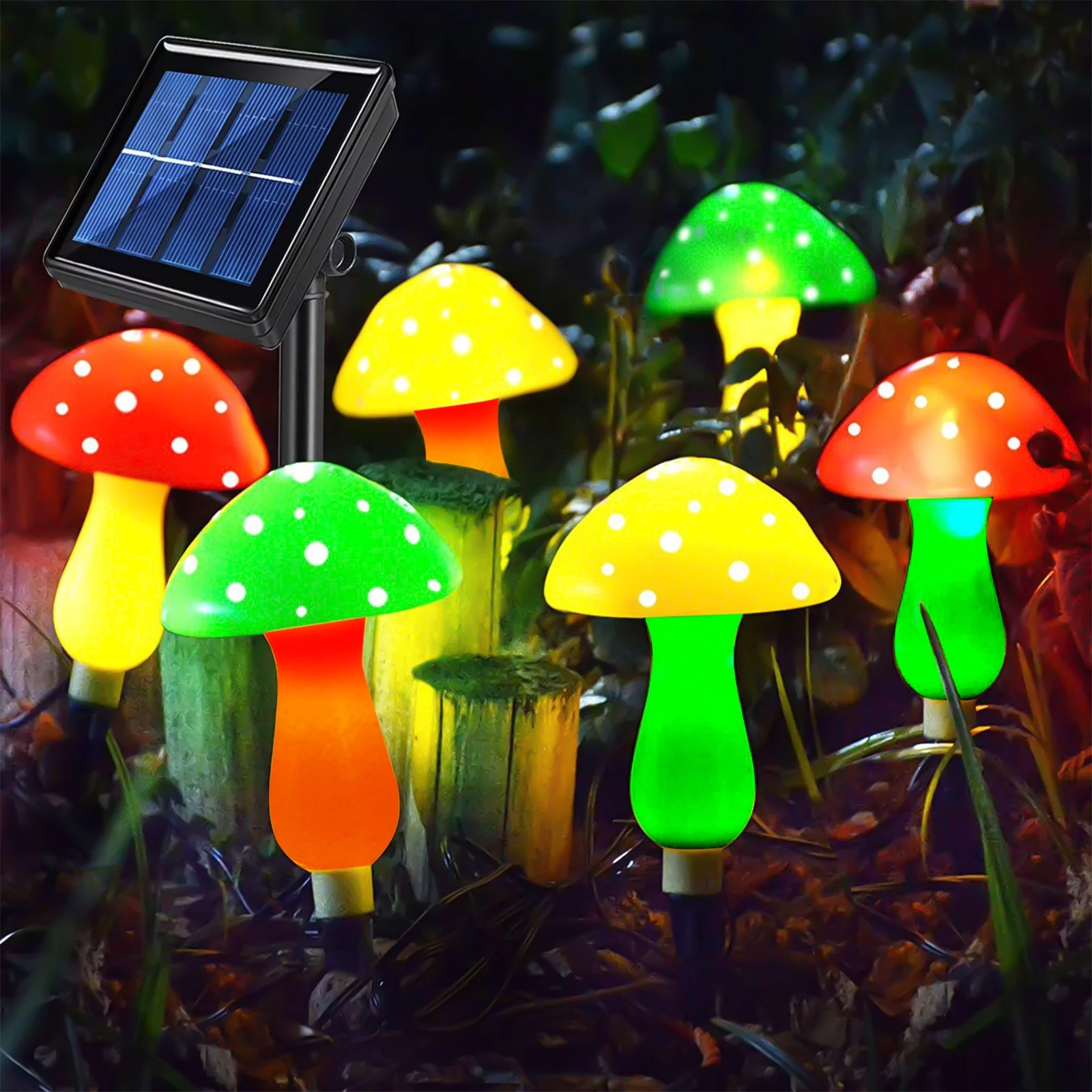 Solar Mushroom Lights, 6 LED Multicolor Fairy String Lights for Yard Patio Decor, Waterproof Outdoor Solar Powered Landscape Lighting with 8 Modes Outside Solar Powered Garden Christmas Lights