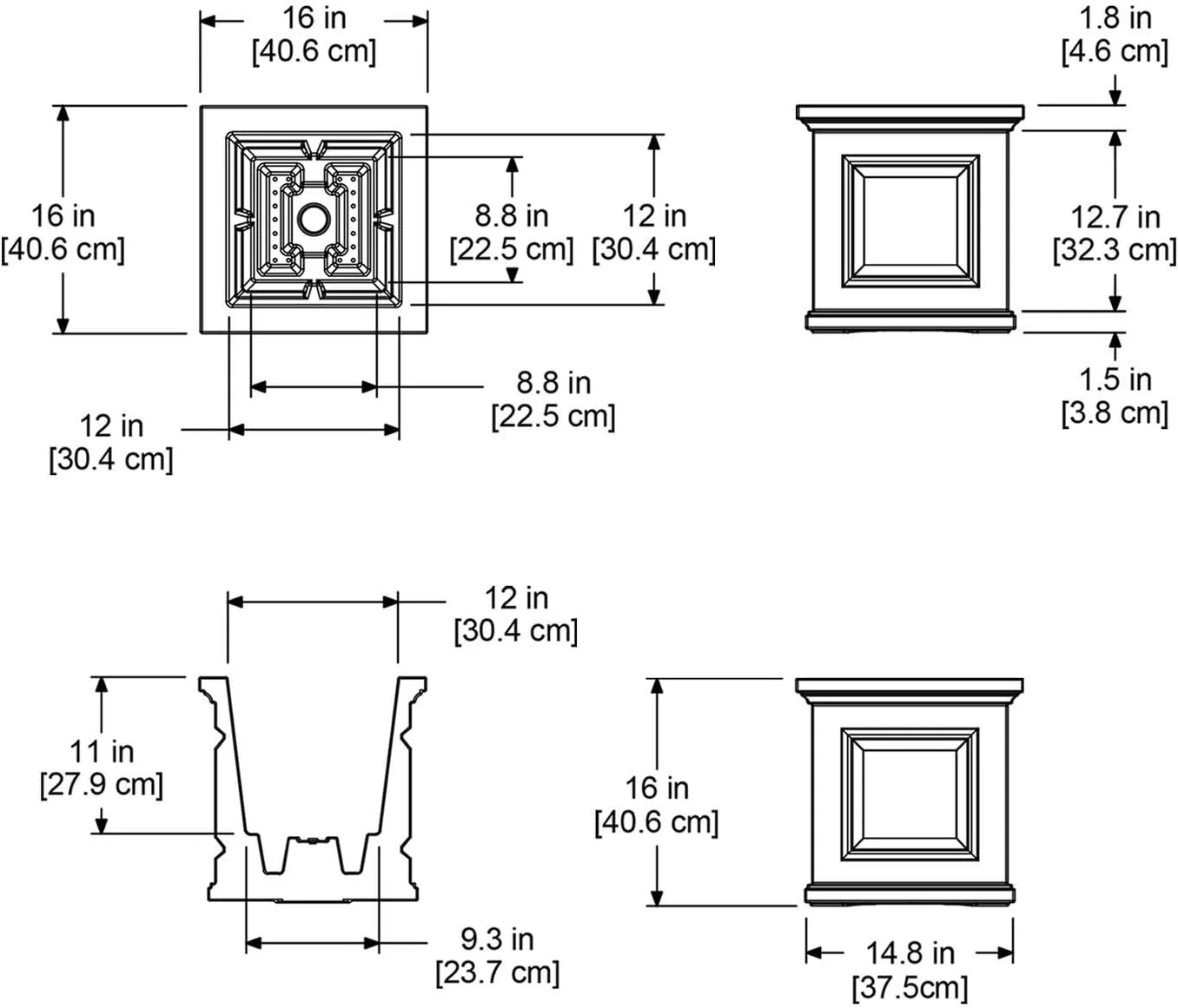 Nantucket 16In Square Planter - Espresso (5865-ES)