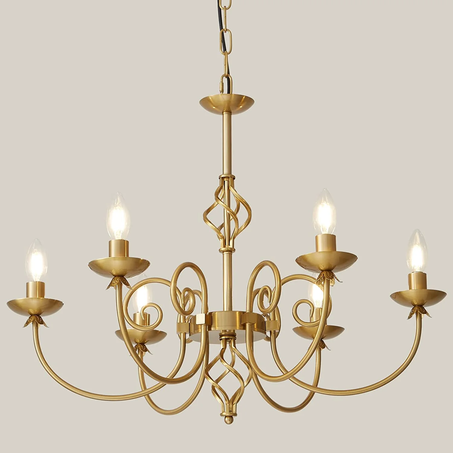 6-Light Farmhouse Candelabra Chandelier,Rustic Industrial Pendant Ceiling Light Fixture,Gold Ceiling Hanging Lamp for Living Room Bedroom Hallway Kitchen Dining Room, E12 Base……