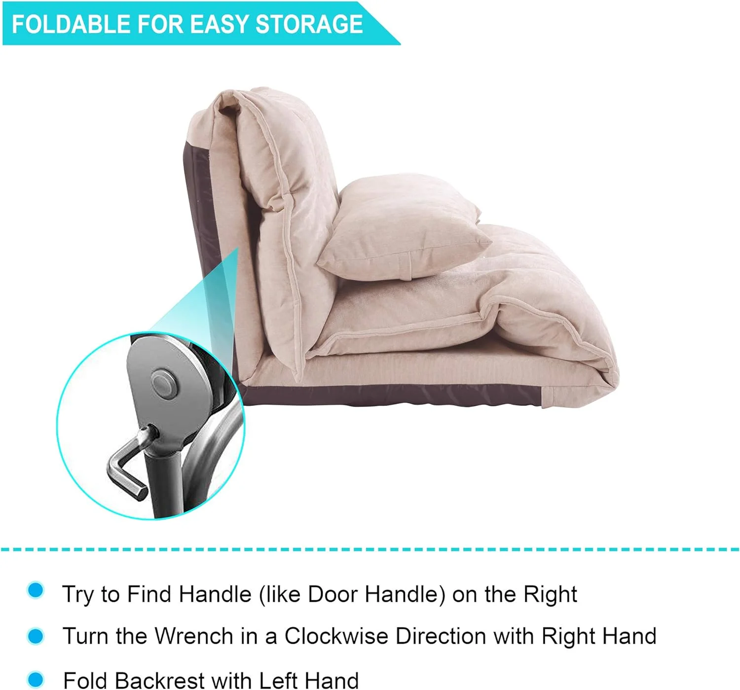 Adjustable Folding Lazy Sofa PU Leather Video Game Chair Futon Bed 2 Pillows 176lbs Capacity