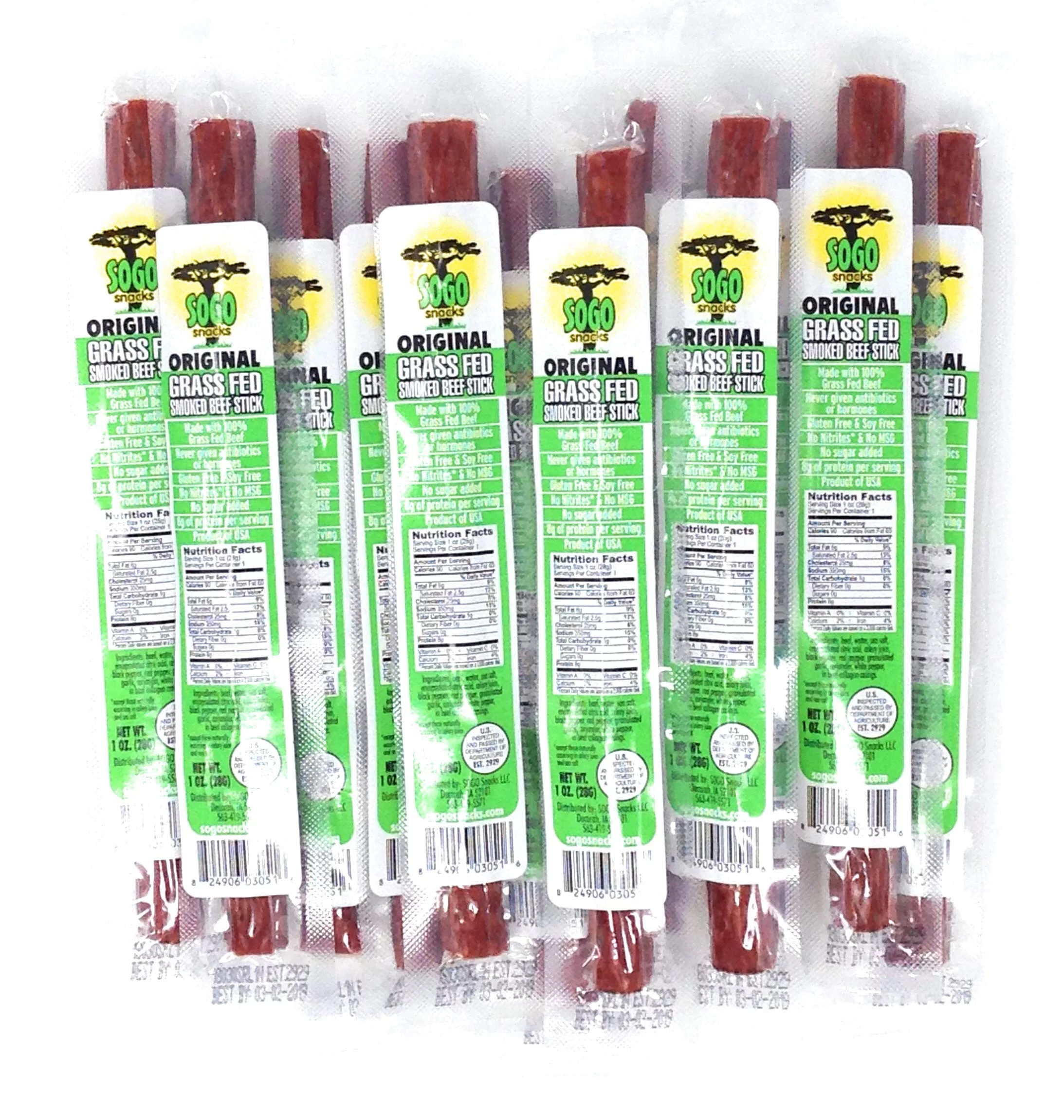 Original Variety, Sogo Snacks, No Sugar, 100% Grass-fed, Non-GMO Beef Sticks. No Nitrates, Gluten, Soy, MSG, Dairy or Nuts. Keto, Paleo Friendly (24 Original, 24 IASM Original, 1-oz, 48-cnt)