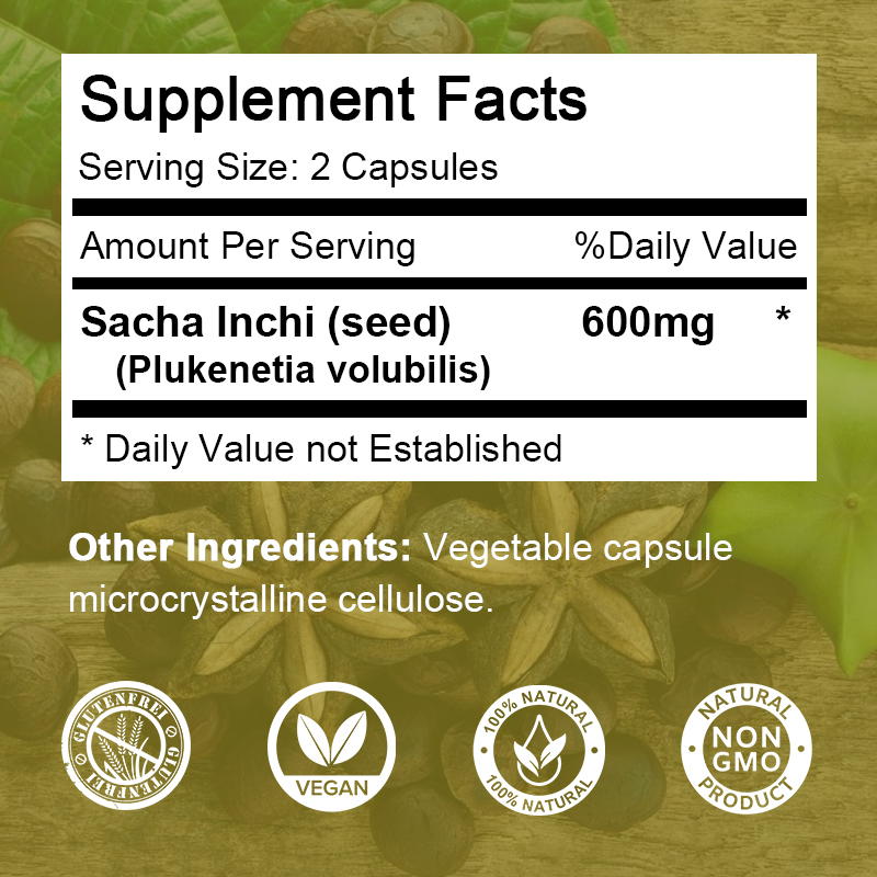 Sacha Inchi Oil Softgel Capsules l Source of omegas 3, 6 and 9 l Healthier Essential Fatty Acids Source l Non GMO and Gluten Free l 120Ct 600mg