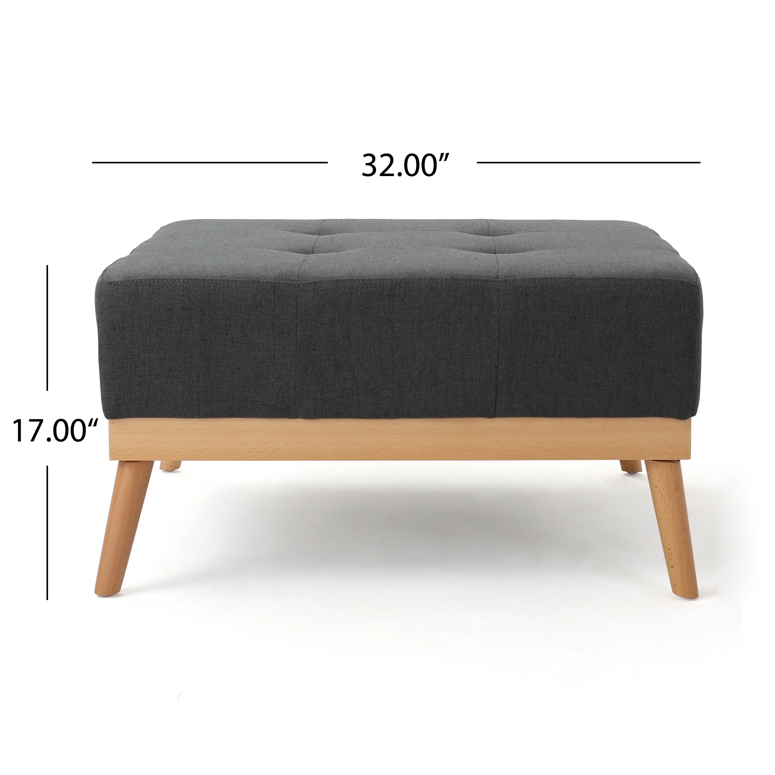 LEYCAY Large Square Ottoman Coffee Table, Upholstered Button Tufted Ottoman with Solid Wood