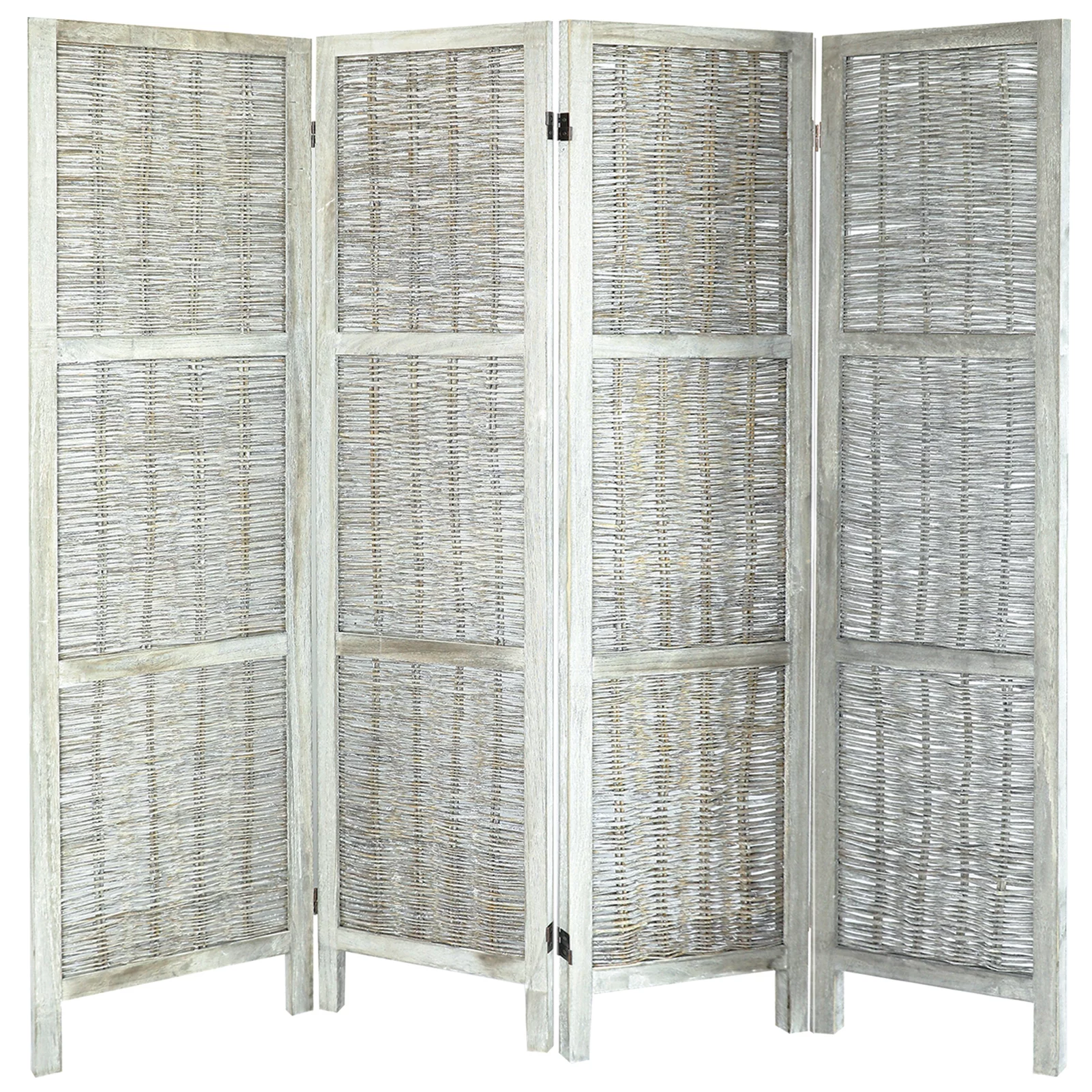 Ecomex 4 Panel Room Divider, Grass Willow Hand-Woven Folding Screen, 64