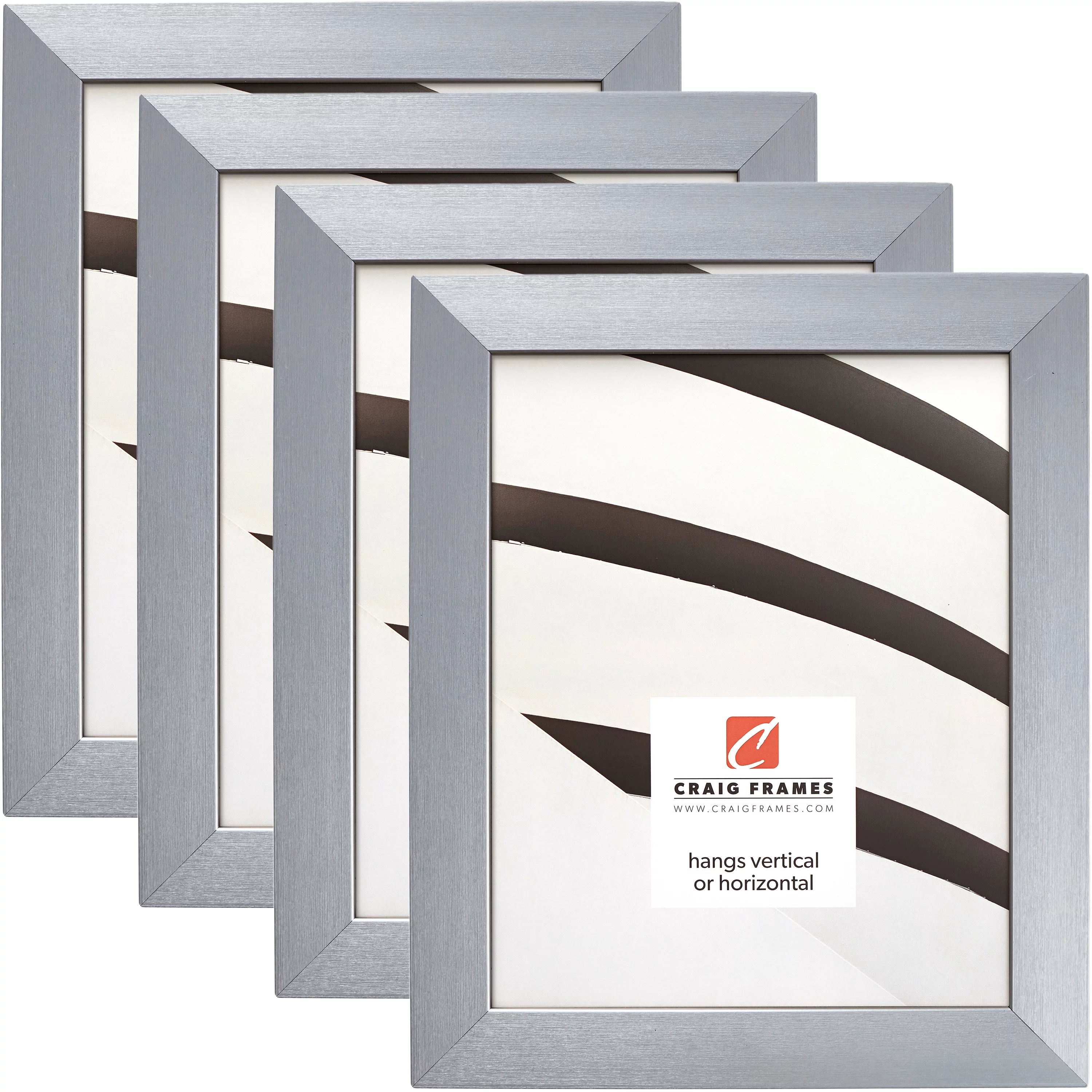 Craig Frames Modern Aesthetics 125, 11x17 inch Picture Frame, Silver, Set of 4