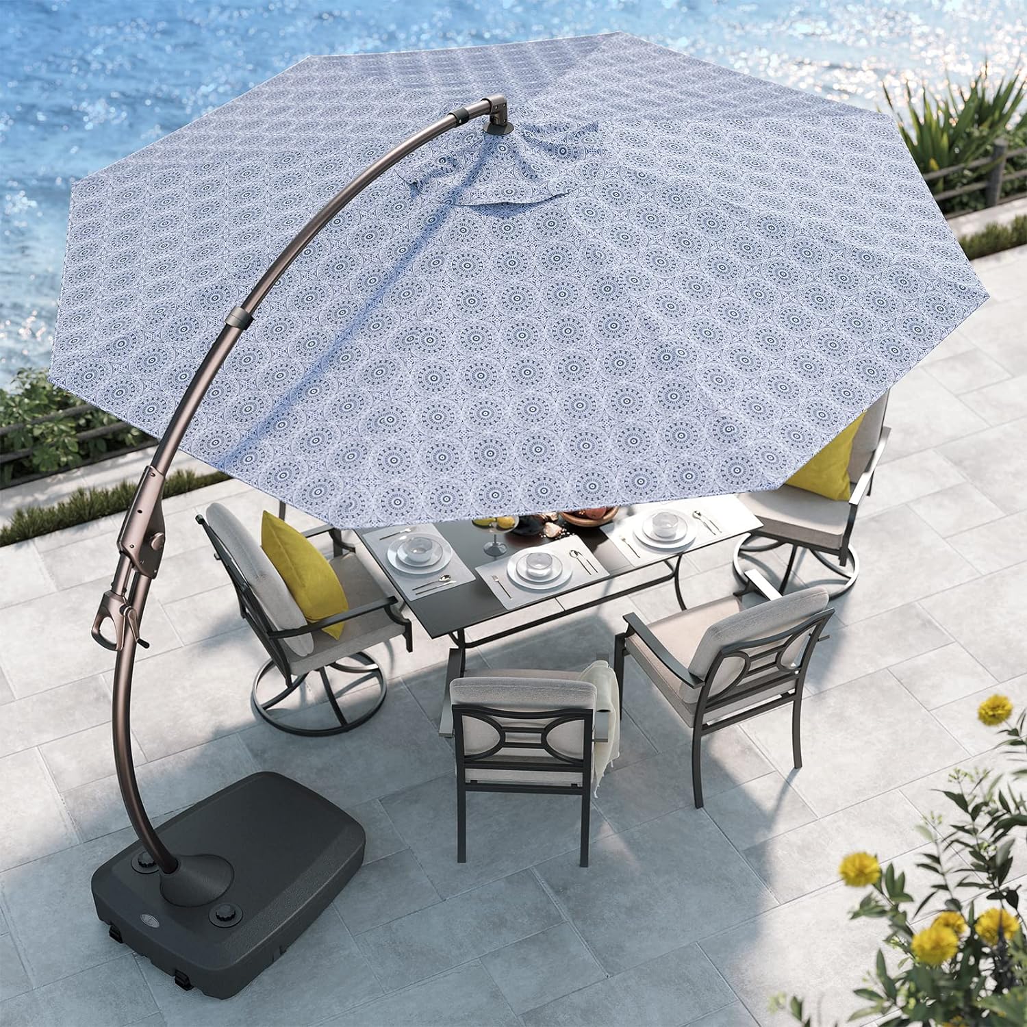 U-SHARE 11' Cantilever Umbrella with Base Outdoor Large Round Aluminum Offset Umbrella for Pool Garden Backyard (Circles, 11 FT)